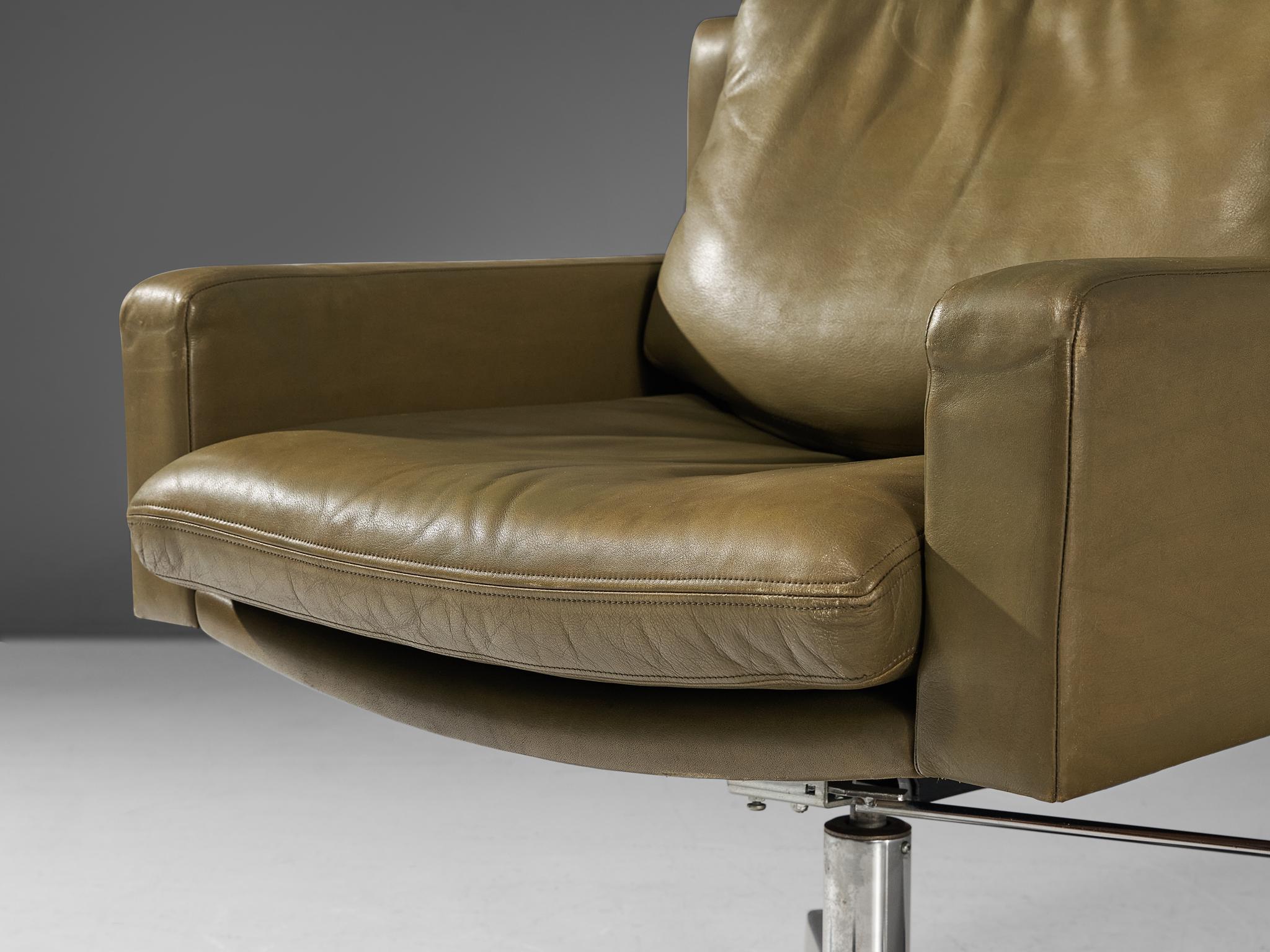 Mid-Century Modern Robert Haussmann for De Sede Swivel Desk Chair and Ottoman in Leather