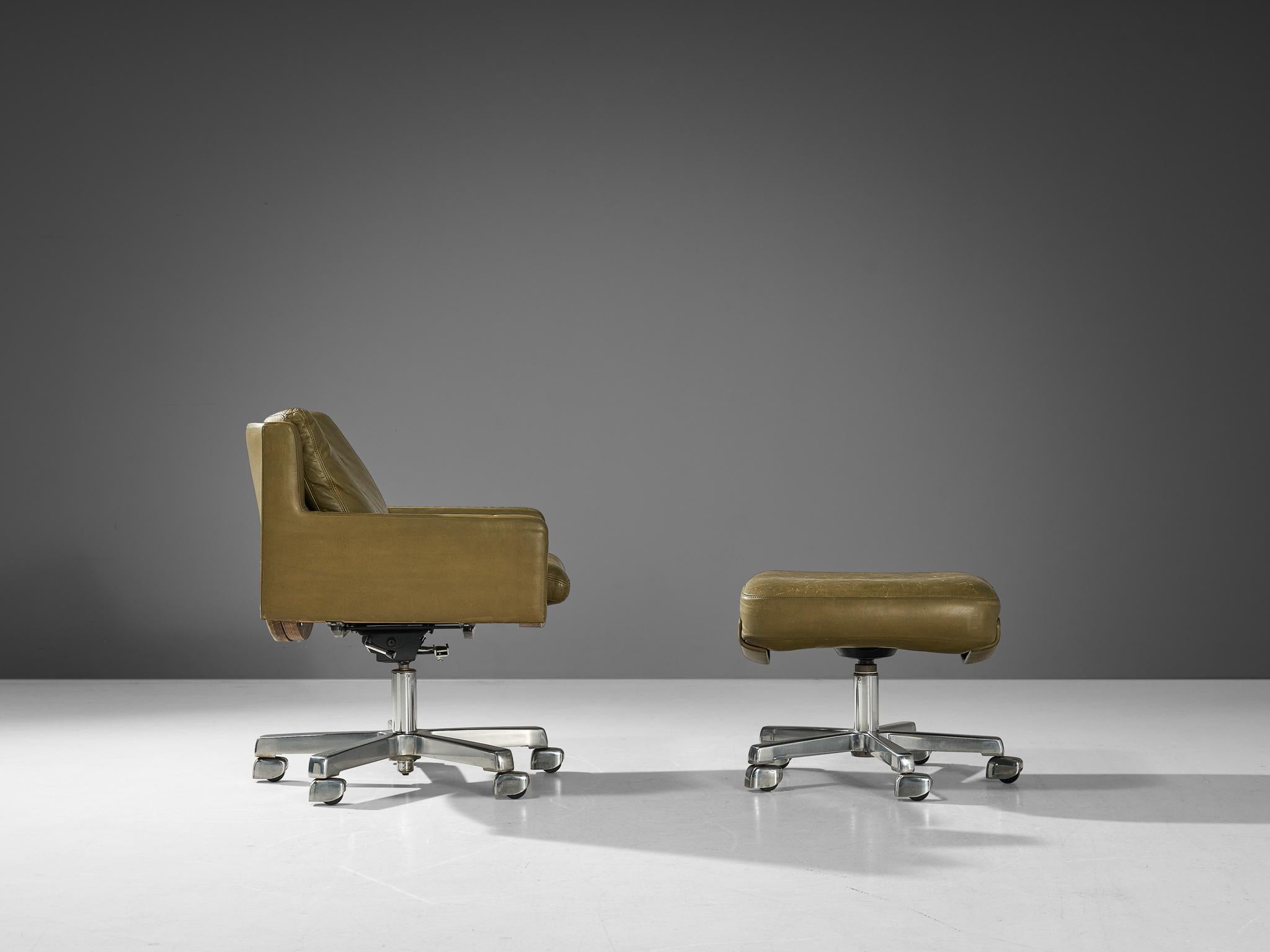 Swiss Robert Haussmann for De Sede Swivel Desk Chair and Ottoman in Leather