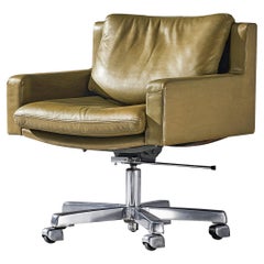 Robert Haussmann for De Sede Swivel Desk Chair in Olive Green Leather
