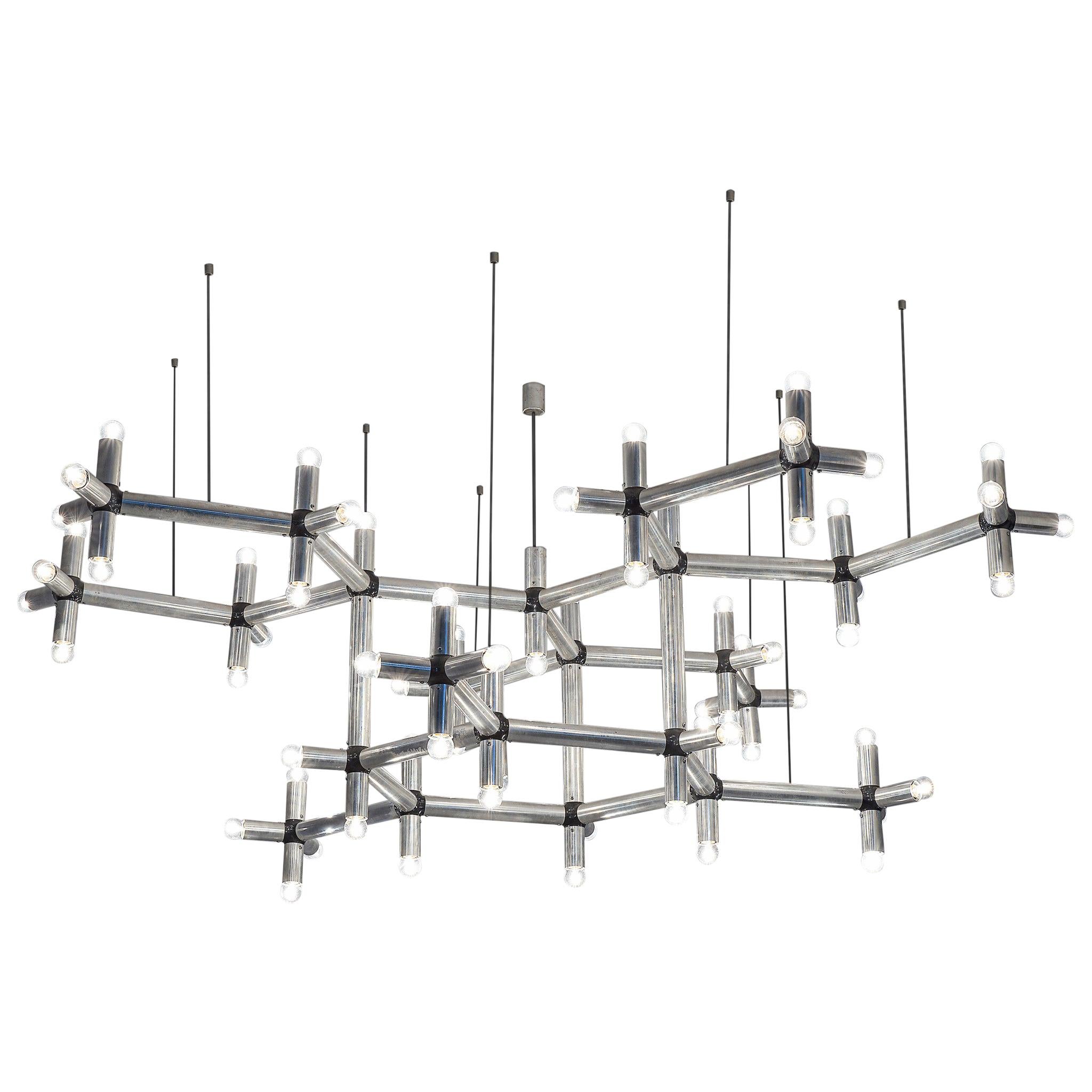 Robert Haussmann Large Atomic Polished Steel Chandelier