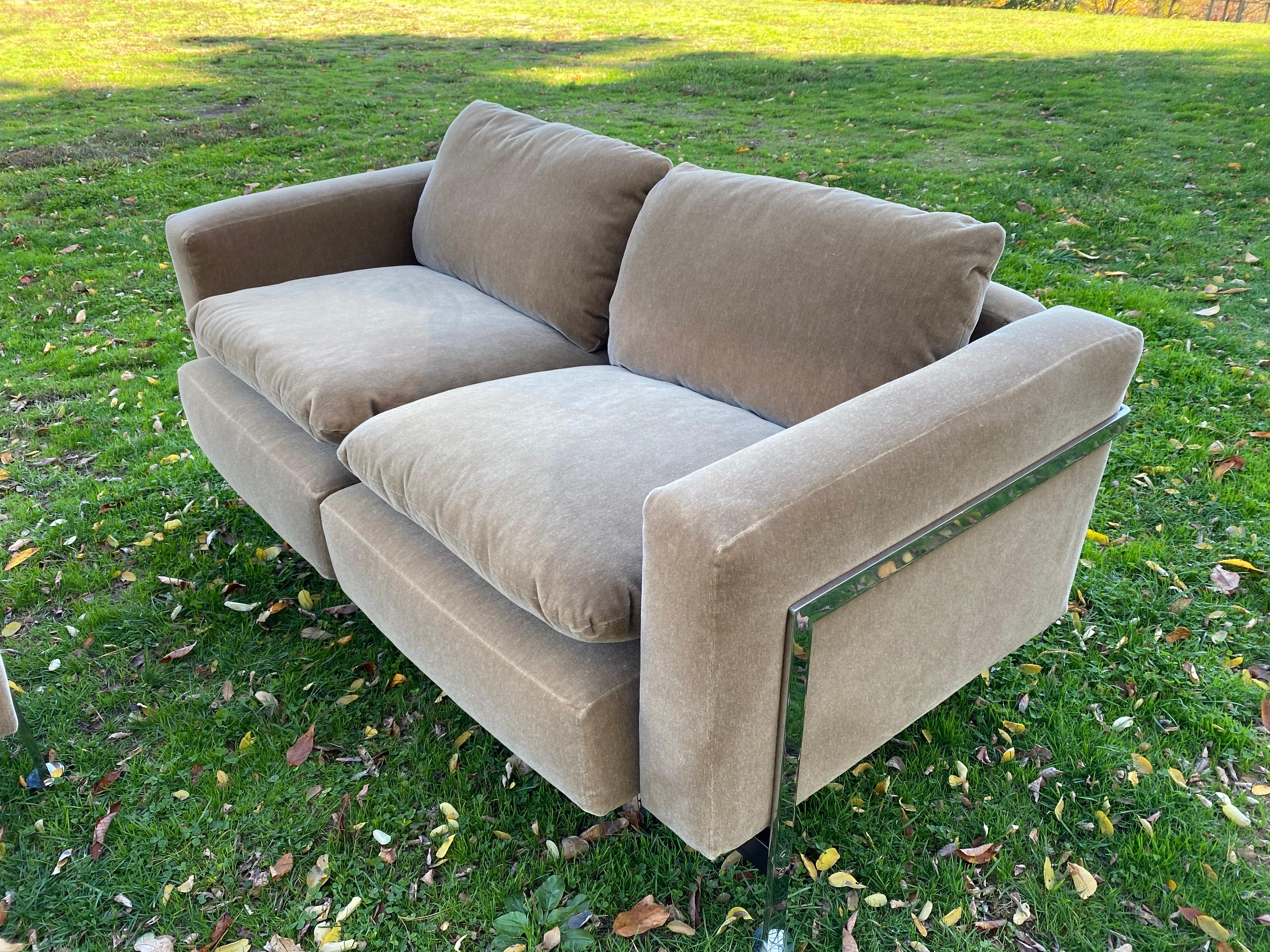Robert Haussmann for Stendig Mohair Loveseat and ottoman. Reupholstered about 15 years ago this set still looks brand new! Mohair is in great shape with down-filled cushions! Ottoman seldom seen! More pieces available!.