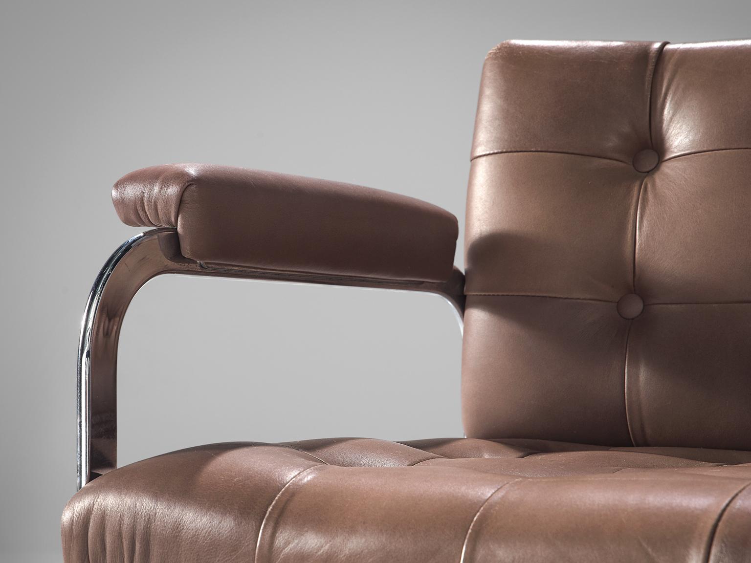 Steel Robert Haussmann Set of Five Leather Armchairs