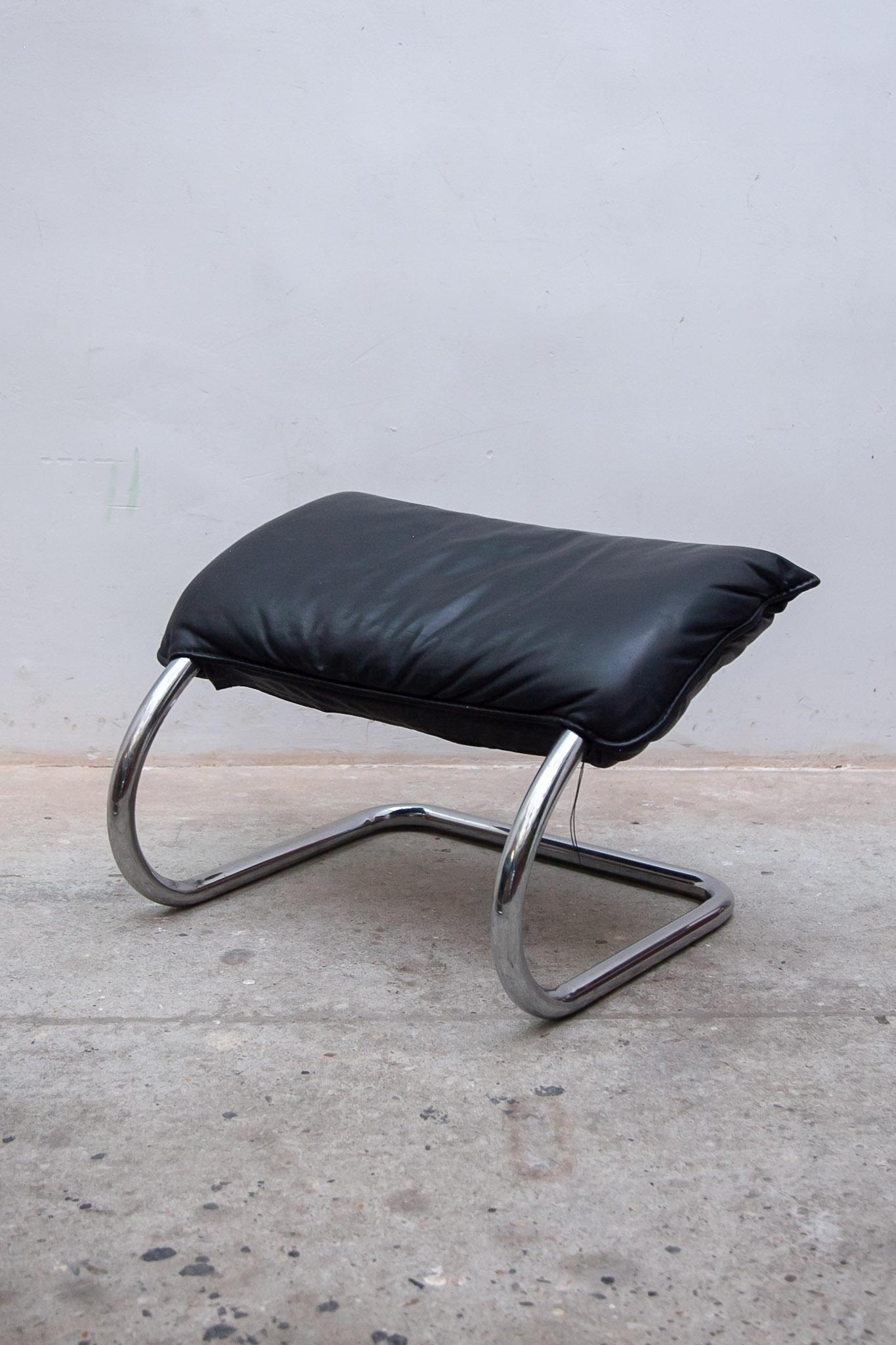 Robert Haussmann Style Chrome Rocking Lounge Chair with Footstool, 1980s For Sale 4