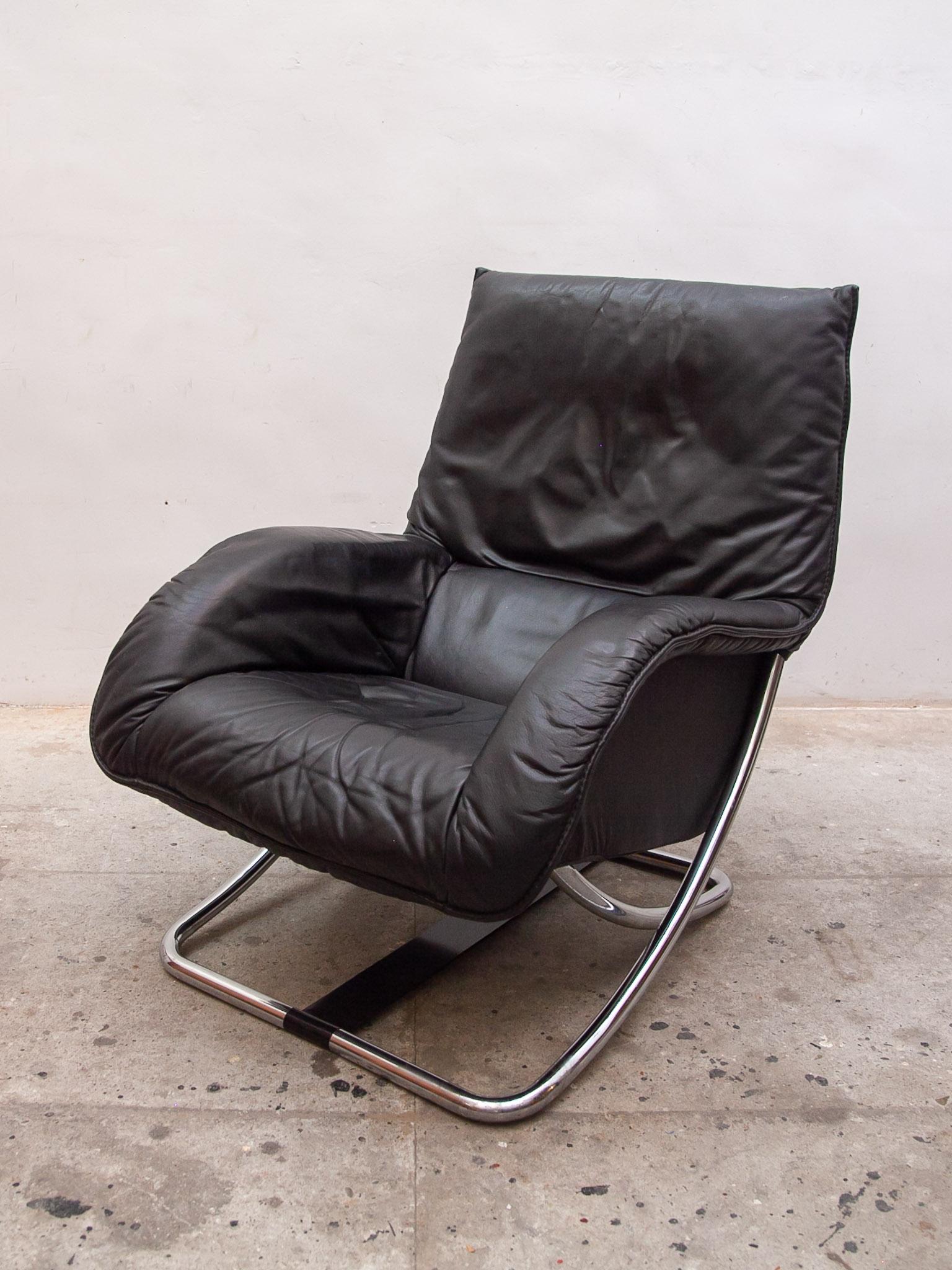 Robert Haussmann Style Chrome Rocking Lounge Chair with Footstool, 1980s For Sale 2