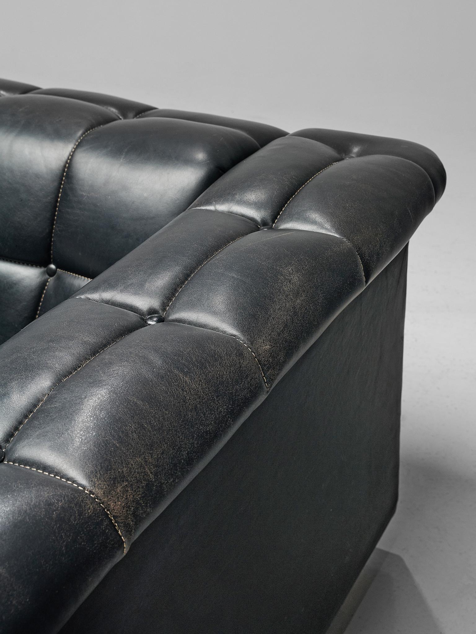 Robert Haussmann Tufted Four-Seat Sofa in Black Leather 2