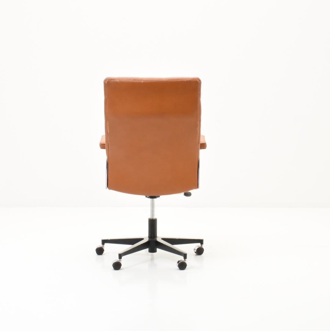 Mid-Century Modern Robert Haussmann Tufted Leather Office Chair Swiss Design 1960 Cognac Colored For Sale