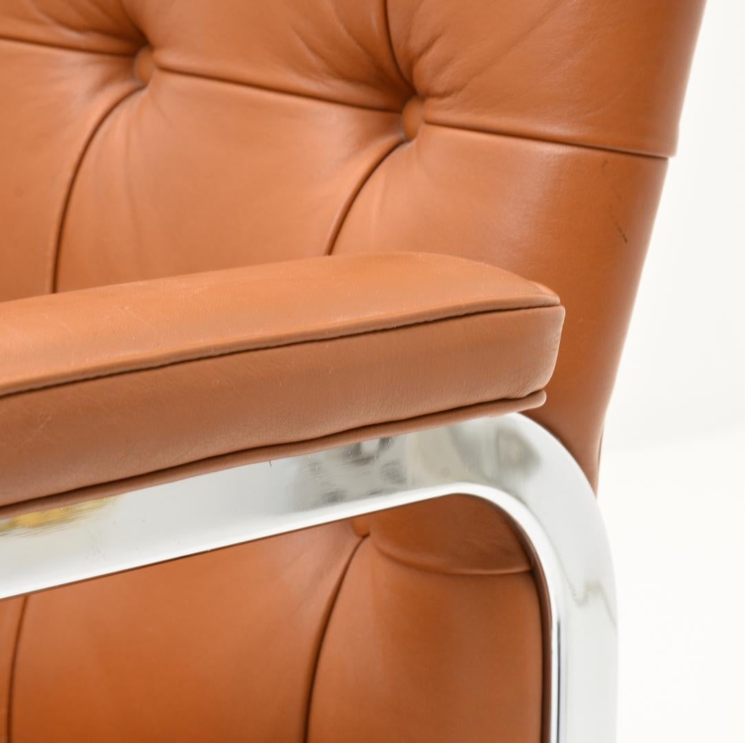 Robert Haussmann Tufted Leather Office Chair Swiss Design 1960 Cognac Colored In Good Condition For Sale In Zürich, Zürich