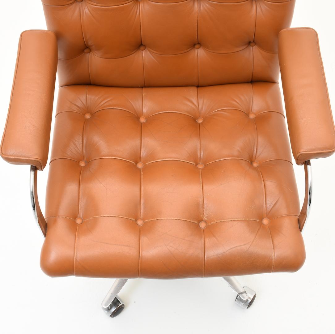 Mid-20th Century Robert Haussmann Tufted Leather Office Chair Swiss Design 1960 Cognac Colored For Sale