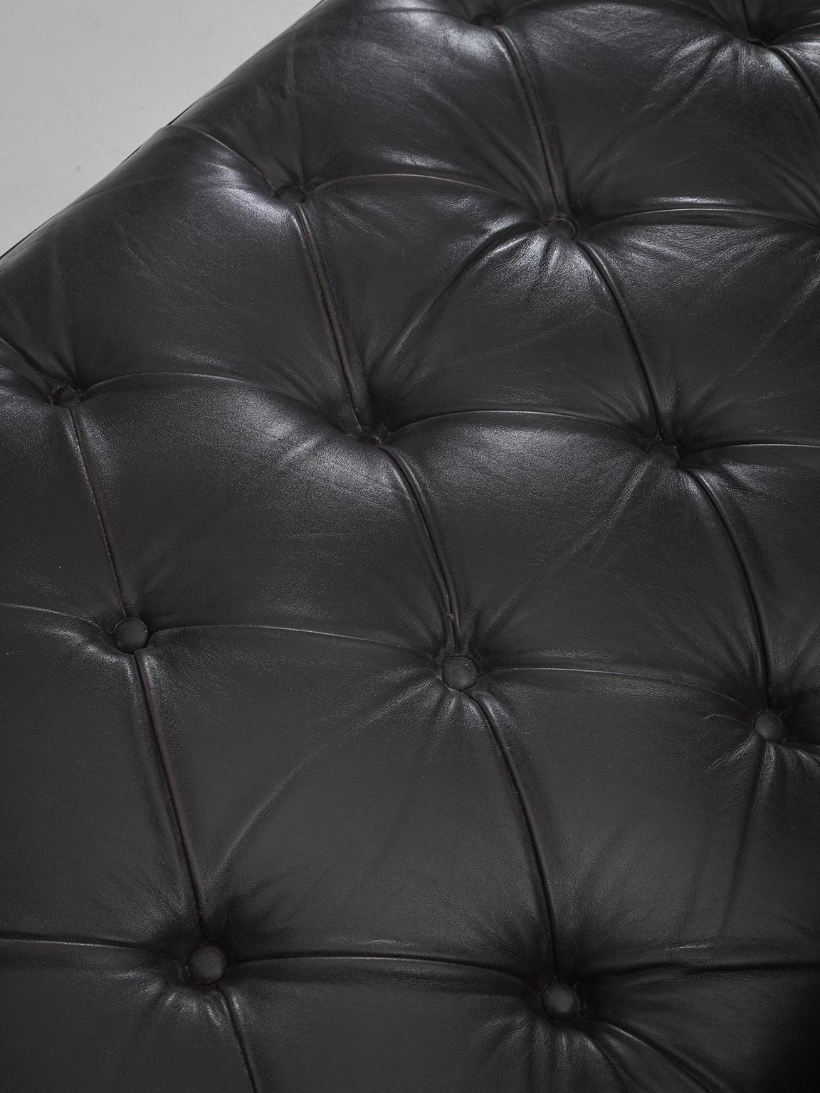 Late 20th Century Robert Haussmann Tufted Sofa in Black Leather