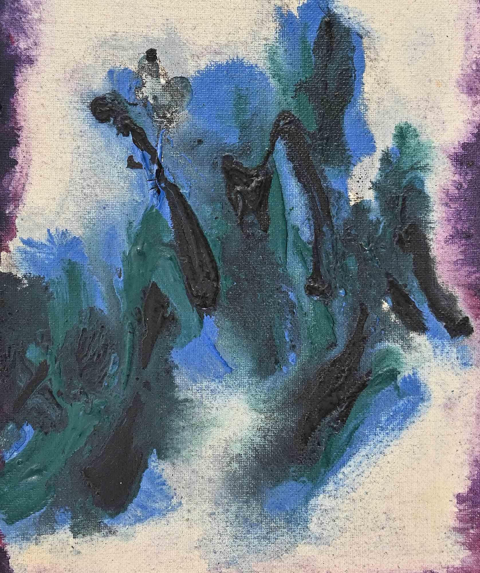 Composition abstraite - Peinture à l'huile par Robert The Helman - Fin du 20e siècle - Gris Figurative Painting par Robert Helman