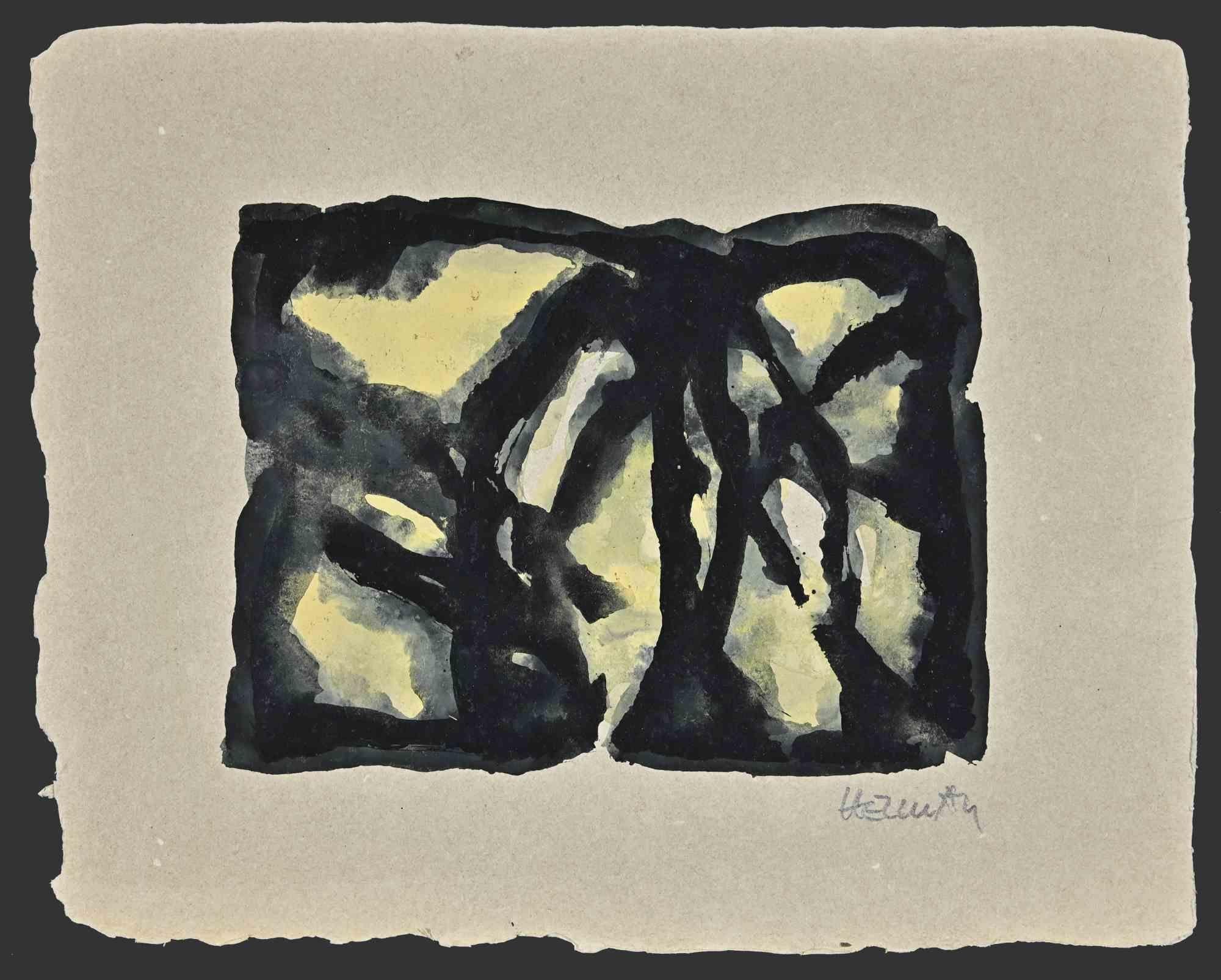 Abstract composition is a contemporary artwork realized by Robert Helman in the late 20th Century.

Watercolor on cardboard.

Hand-signed on the lower right.

Good conditions. The artwork represents an abstract, sublime expression through black and
