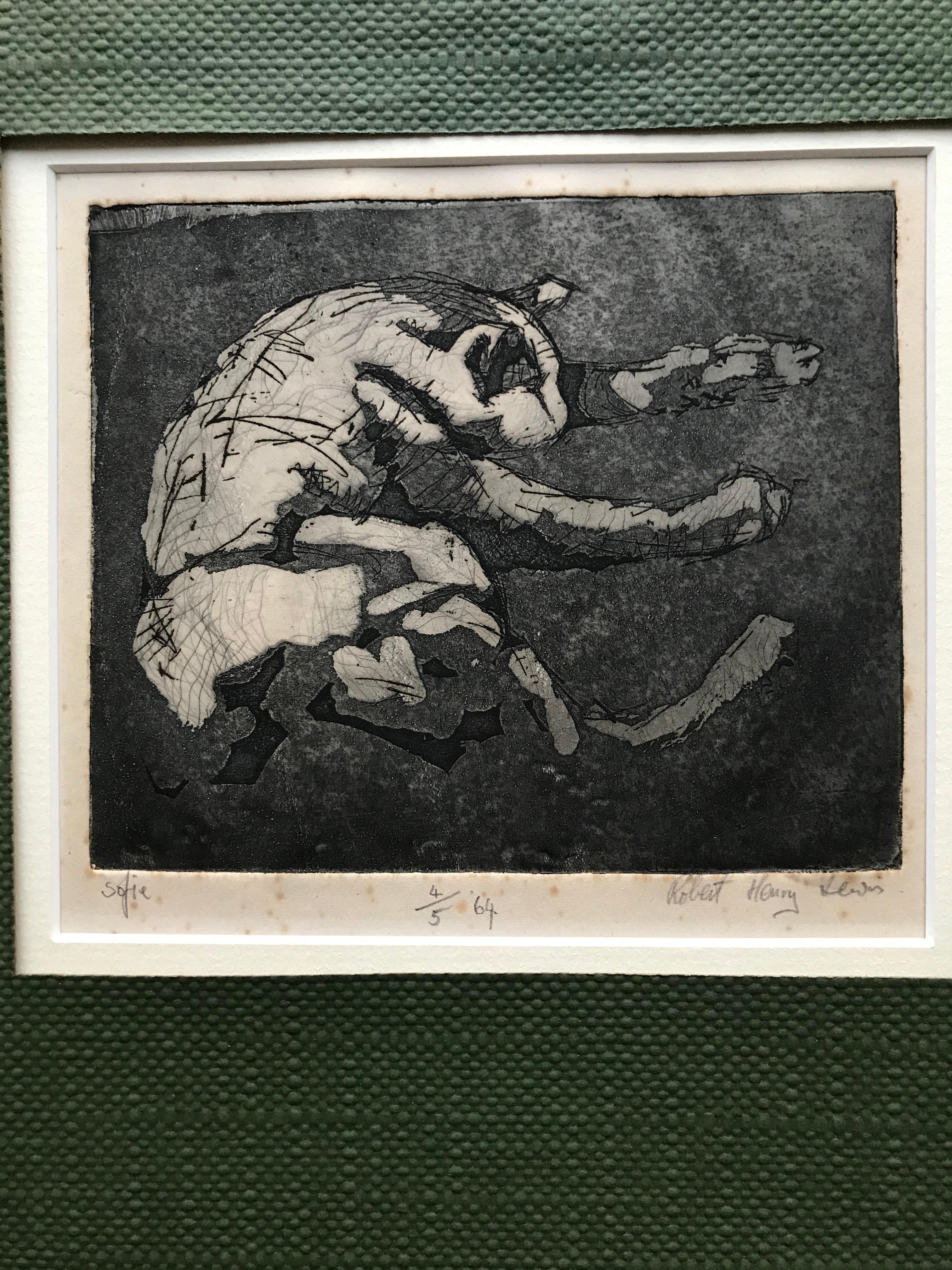 Robert Henry Lewis, Modernist etching of Sofie the sleeping cat For Sale 1