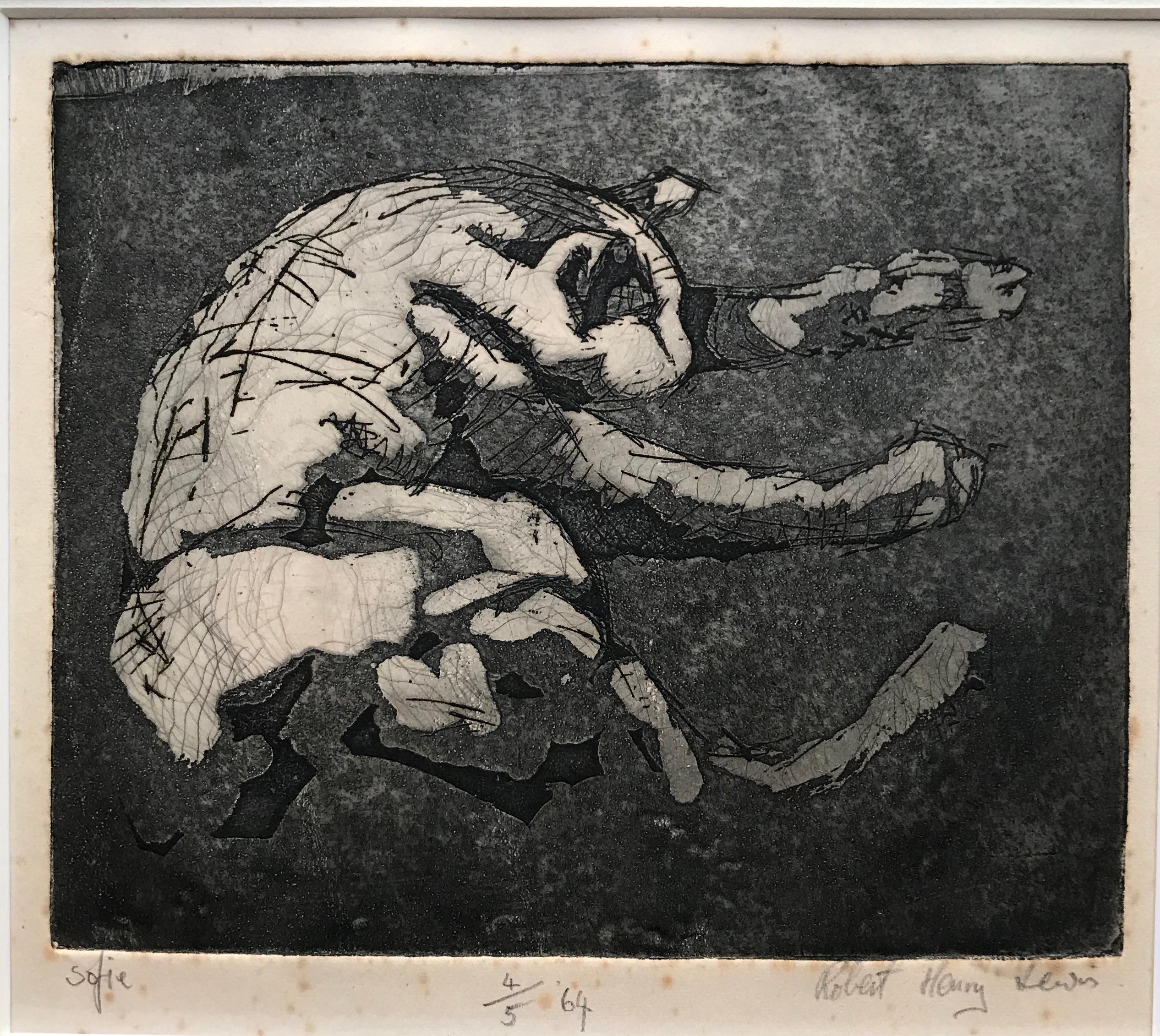 Robert Henry Lewis (mid 20th Century)
"Sofie: : A sleeping cat
Signed, numbered 4/5 and dated "(19)64" beneath in image in pencil
Titled, "Sofie"
Etching
5.5 x 6.5 inches (image)
14.5 x 14.5 inches including the frame

A delightful and stylishly
