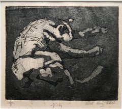 Robert Henry Lewis, Modernist etching of Sofie the sleeping cat