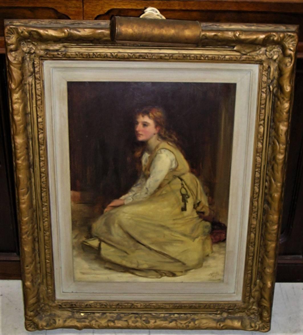 Robert Herdman (Scottish 1829-1888) oil on board.
Nicely framed by Robert Herdman depicting woman sitting with keys.
Measures: Size without frame 17.5