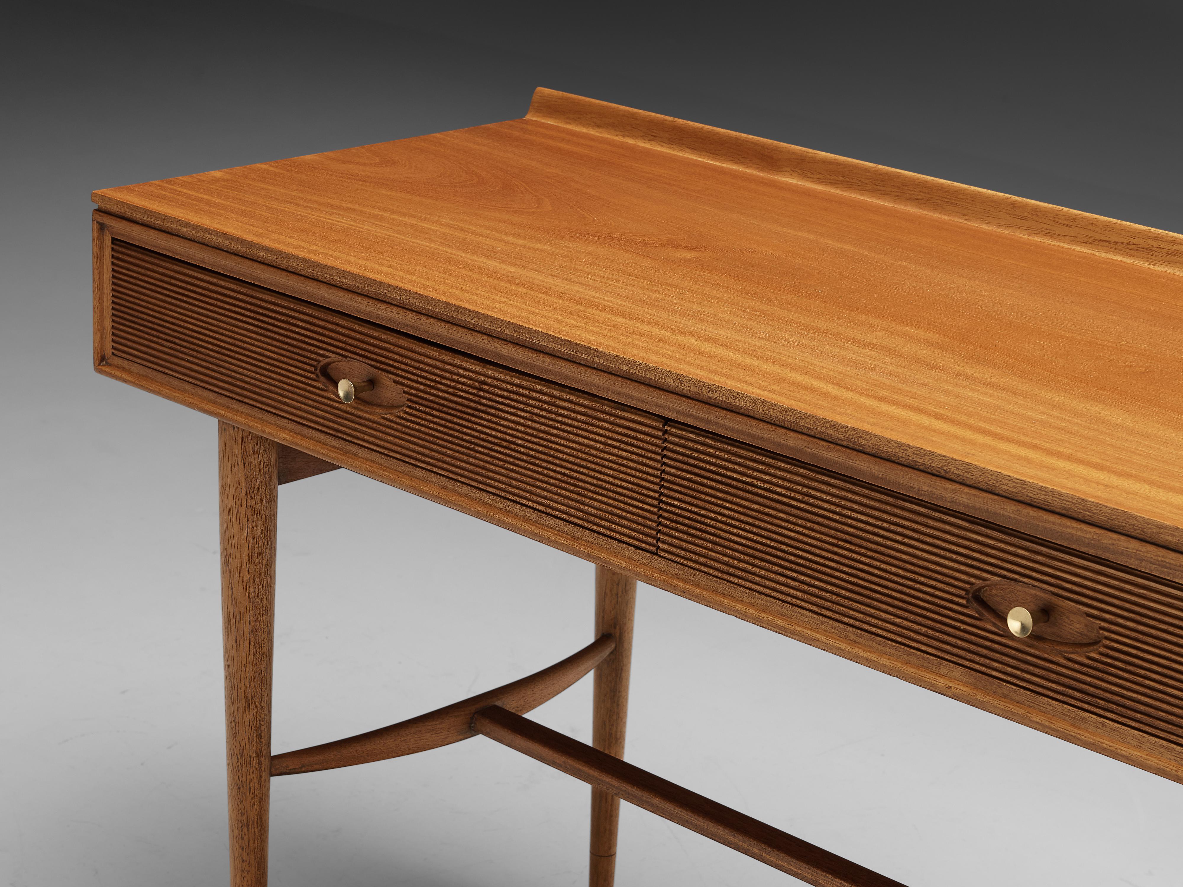 Mid-Century Modern Robert Heritage Desk with Drawers in Satinwood and Brass