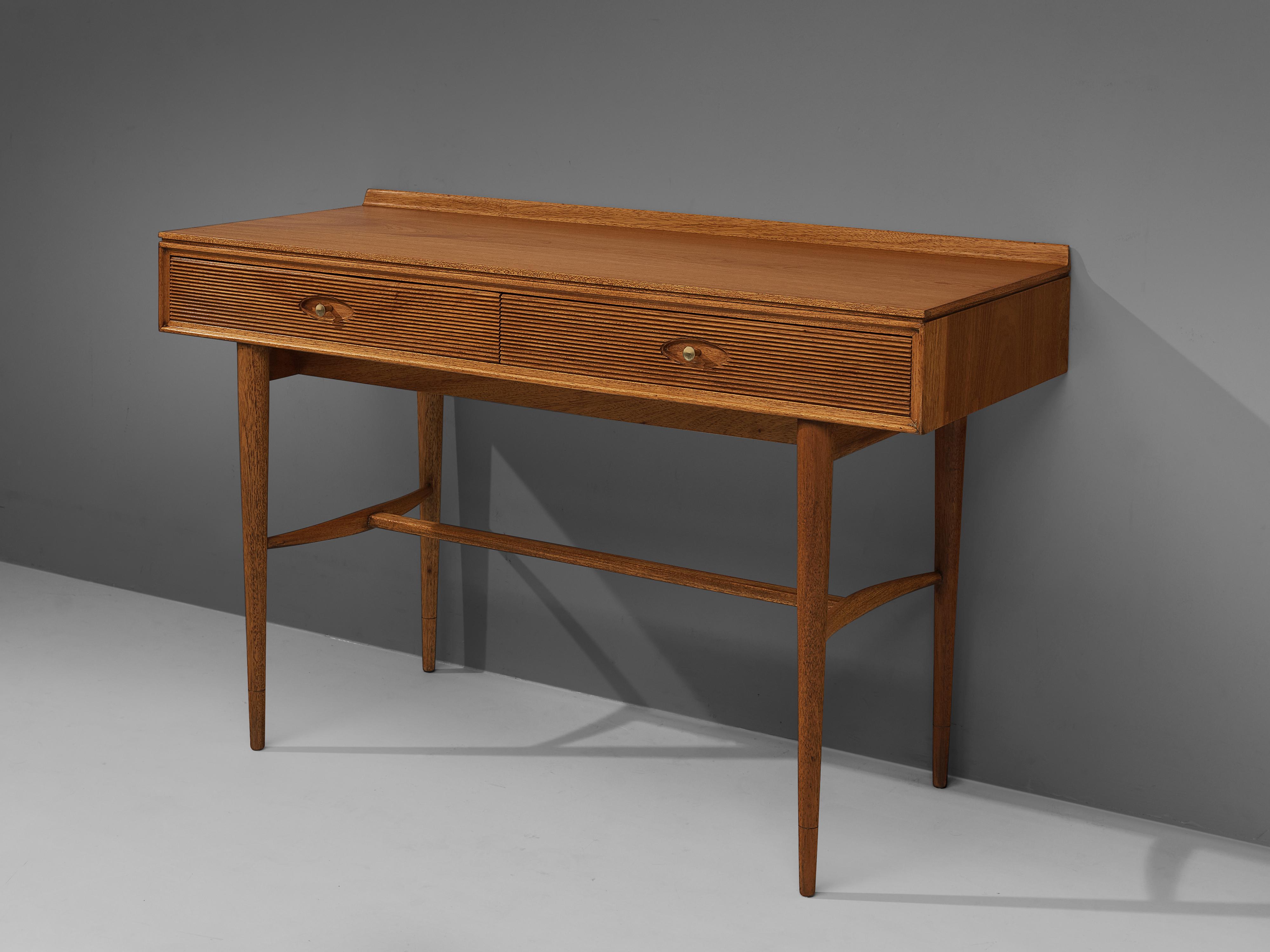 Mid-20th Century Robert Heritage Desk with Drawers in Satinwood and Brass