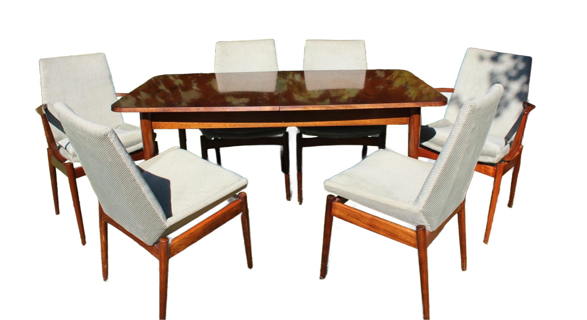 Milieu du XXe siècle Robert Hamilton pour Archie Shine Table de salle à manger en bois de rose et 6 chaises Gamme Hamilton en vente