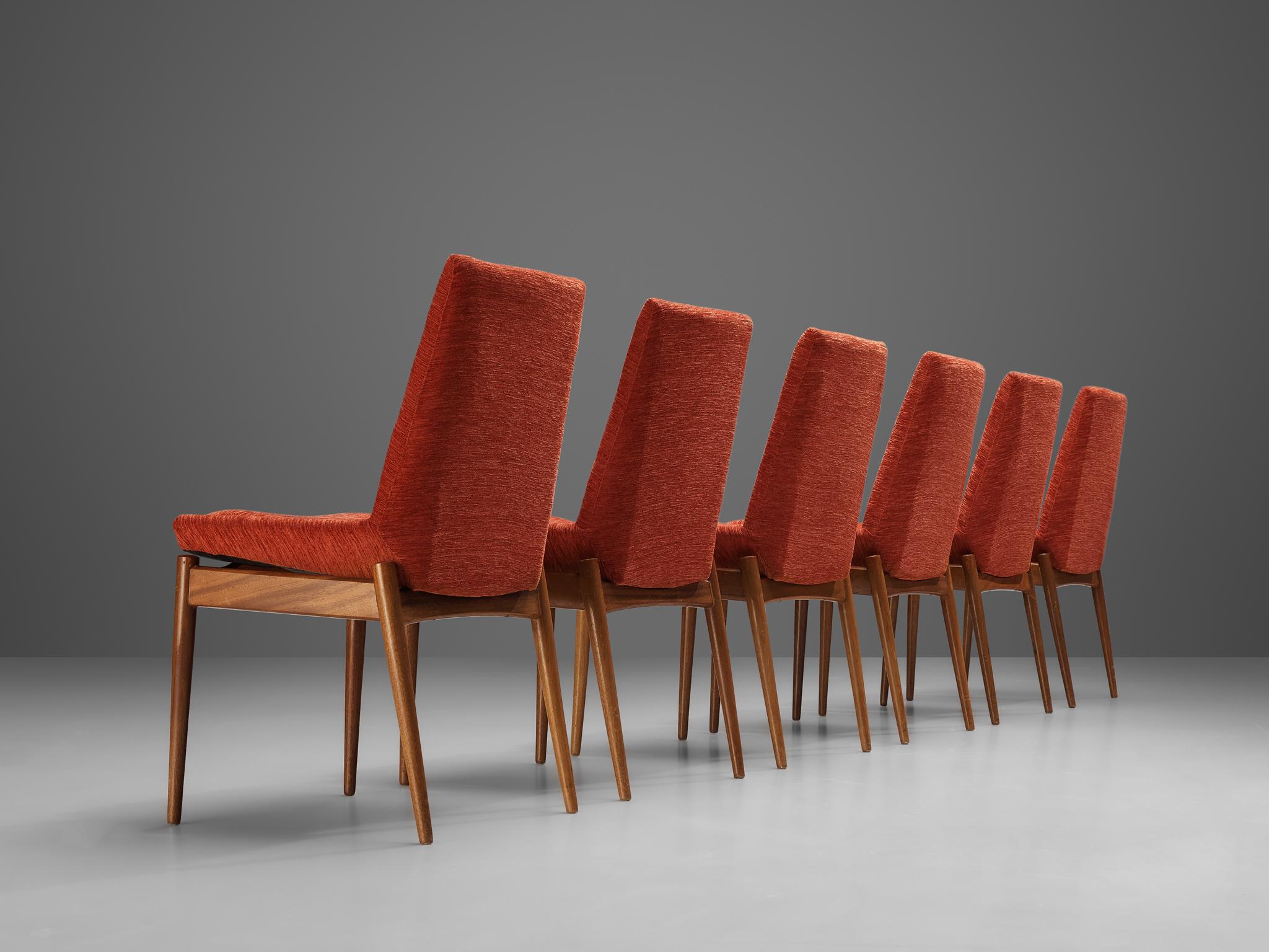 Mid-20th Century Robert Heritage for Archie Shine Set of Six Dining Chairs in Red Corduroy