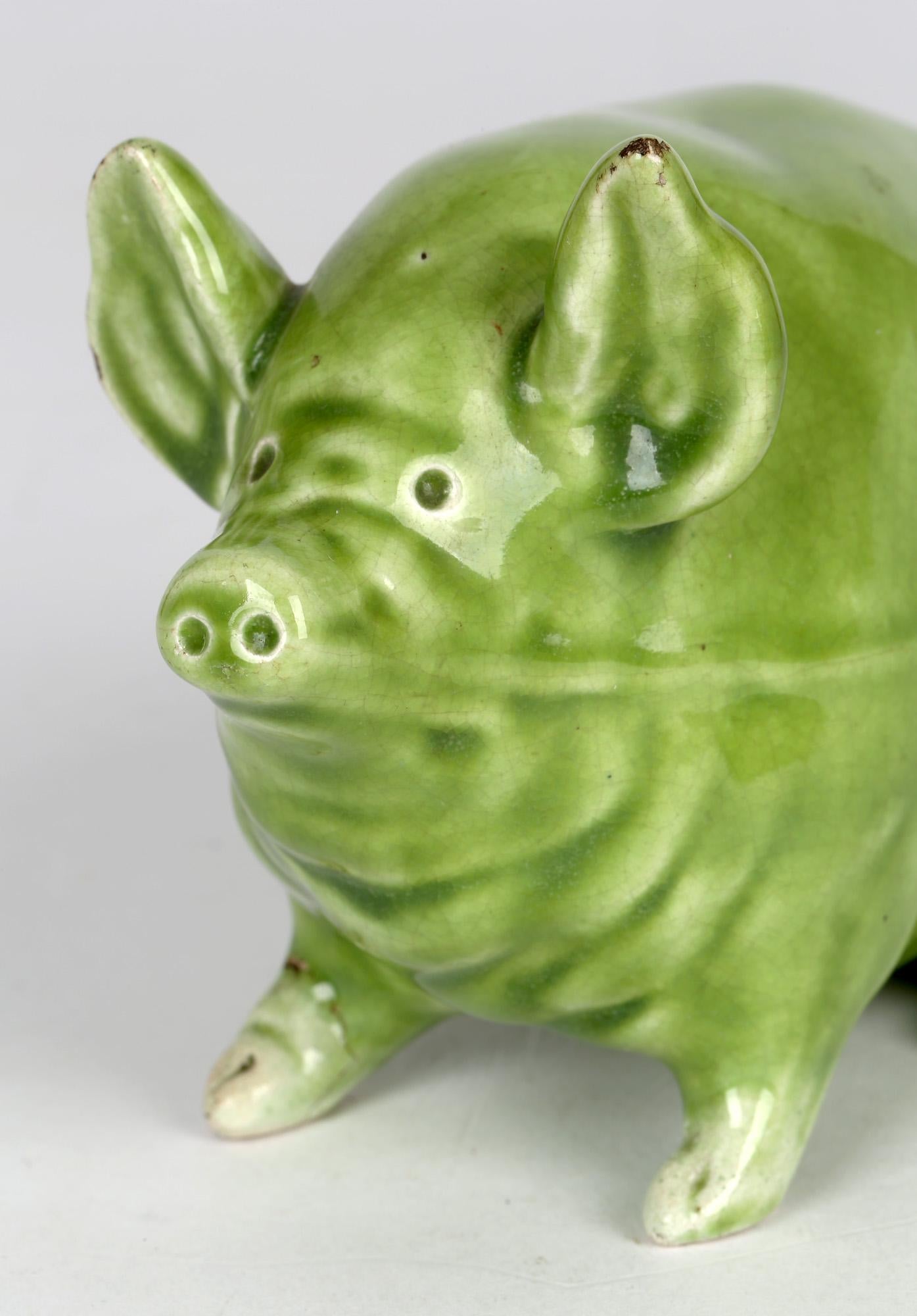 Robert Heron Scottish Wemyss Lime Green Glazed Pottery Pig 2