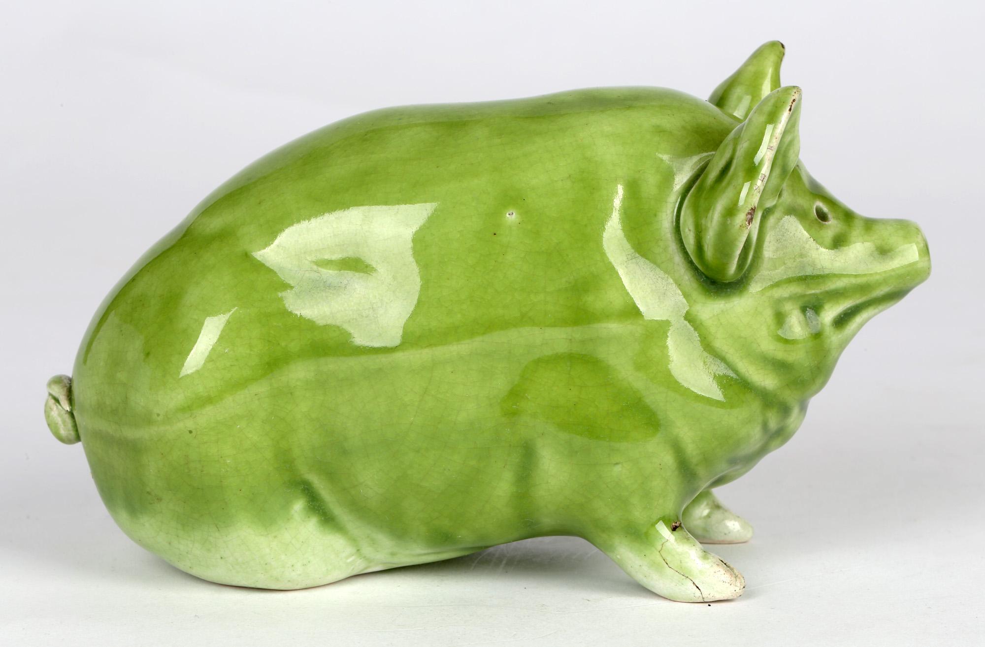 Robert Heron Scottish Wemyss Lime Green Glazed Pottery Pig 3