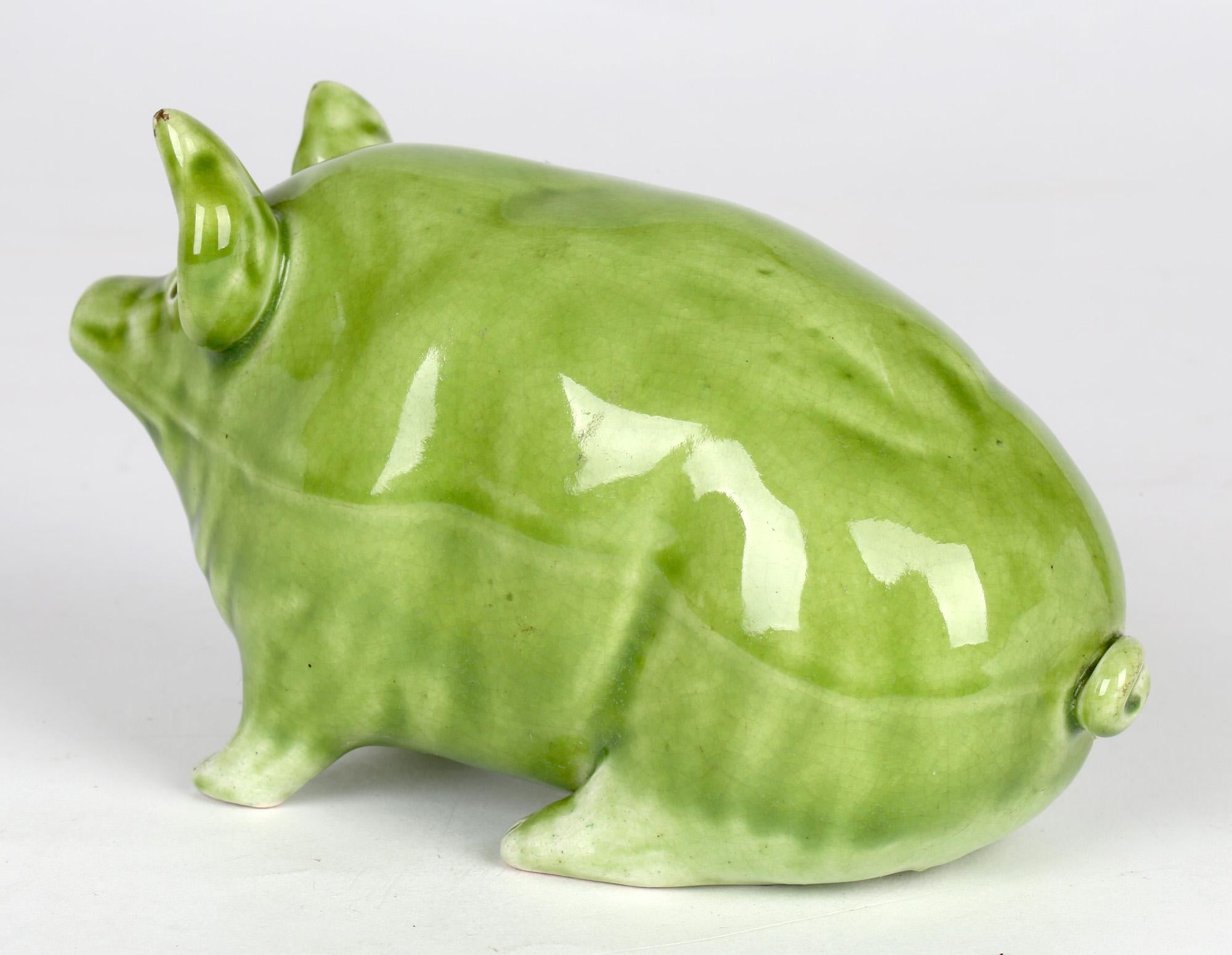 Art Nouveau Robert Heron Scottish Wemyss Lime Green Glazed Pottery Pig