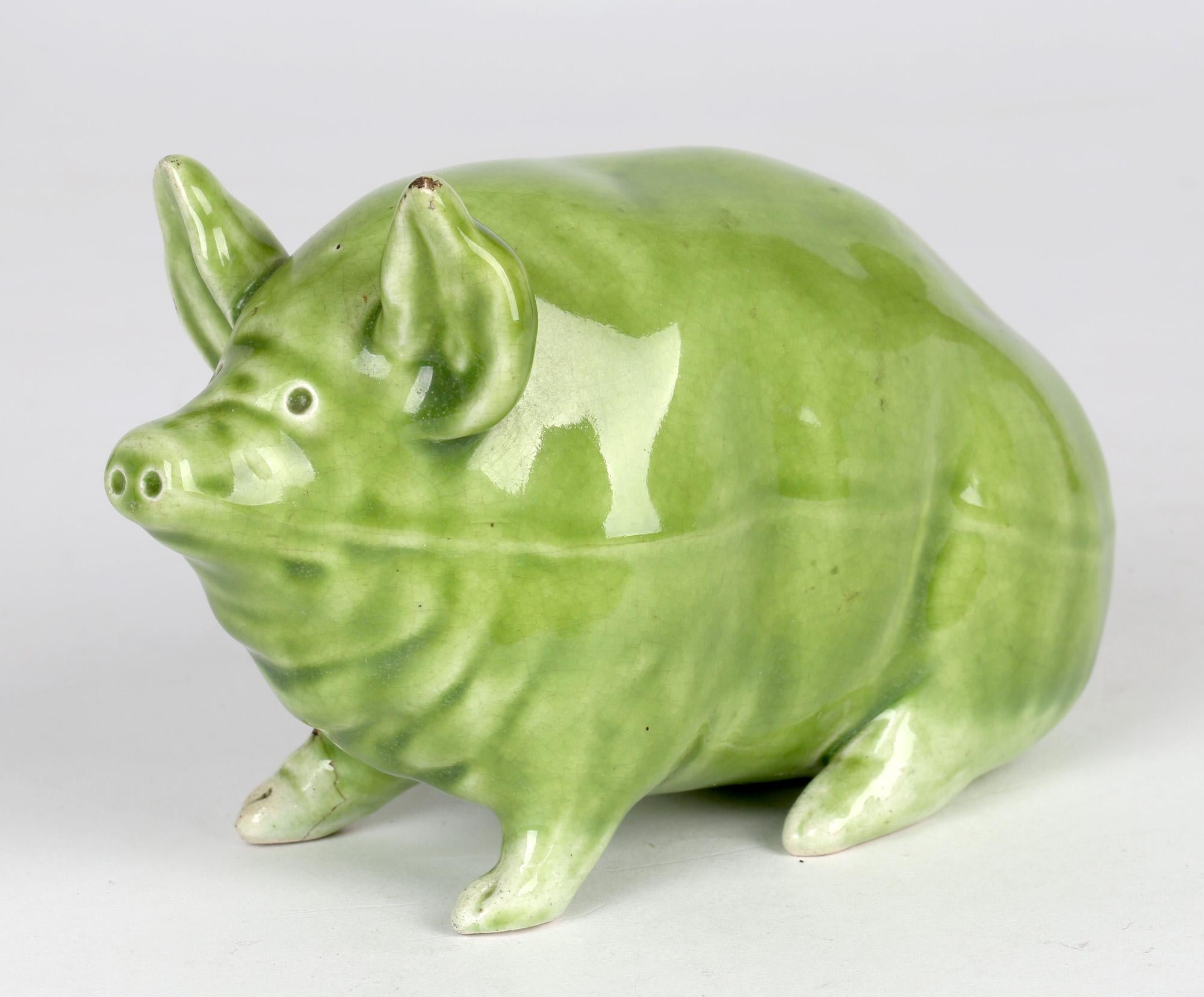 Robert Heron Scottish Wemyss Lime Green Glazed Pottery Pig 1