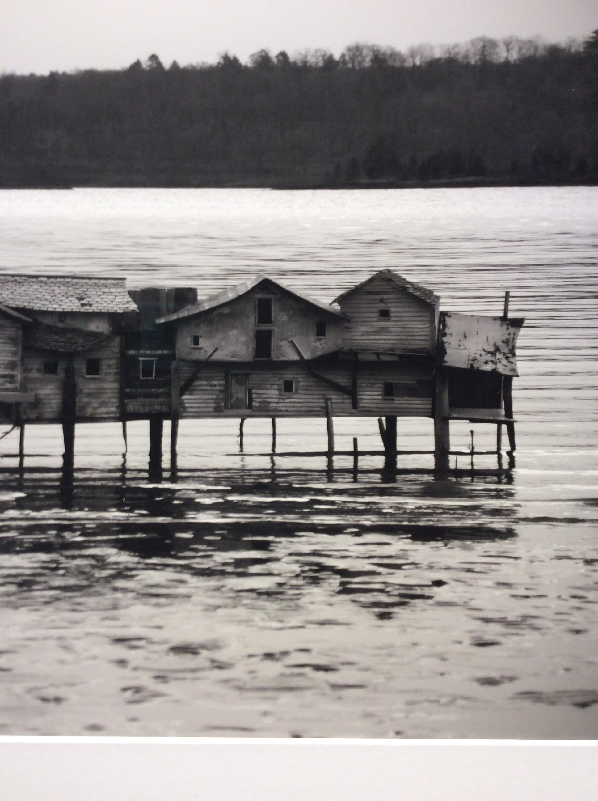Mudflat House (Black & White Landscape Photograph of a House in Water) - Gray Black and White Photograph by Robert Hite