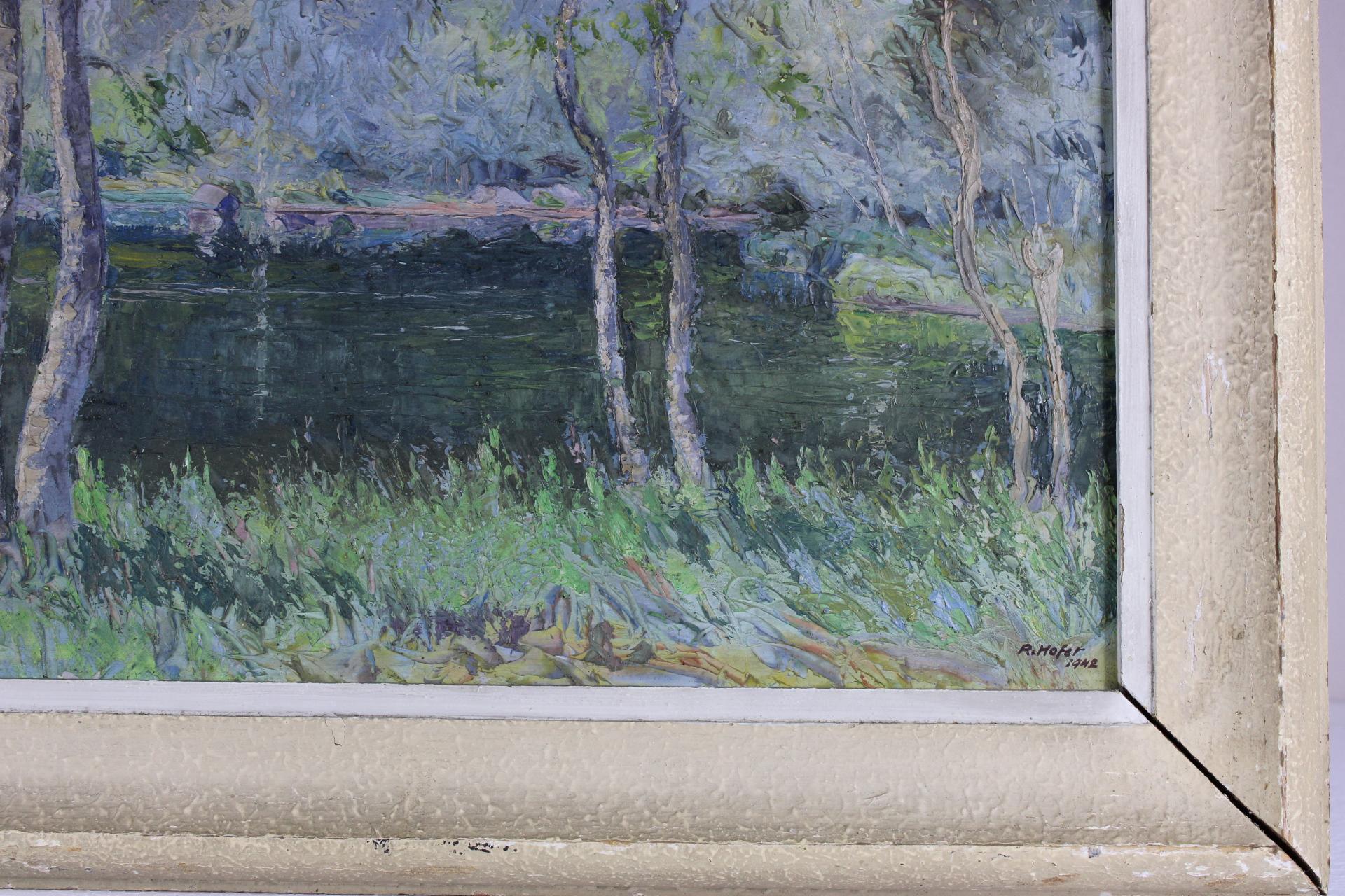 Landschaft Frankreichslandschaft, Original, Öl auf Karton, impressionistischer Stil, signiert (Impressionismus), Painting, von Robert Hofer