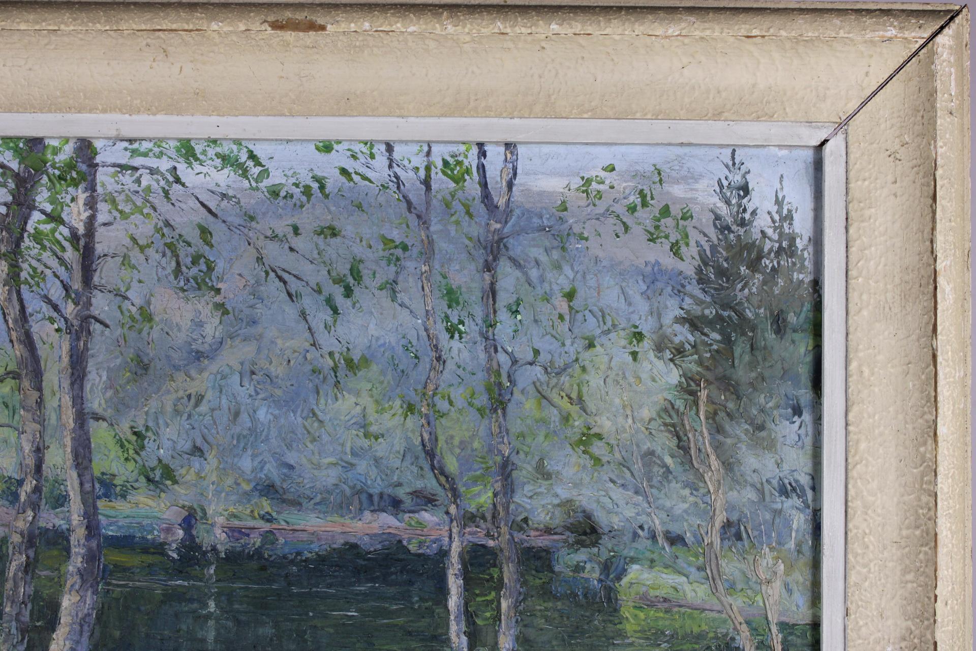 Landschaft Frankreichslandschaft, Original, Öl auf Karton, impressionistischer Stil, signiert im Angebot 1