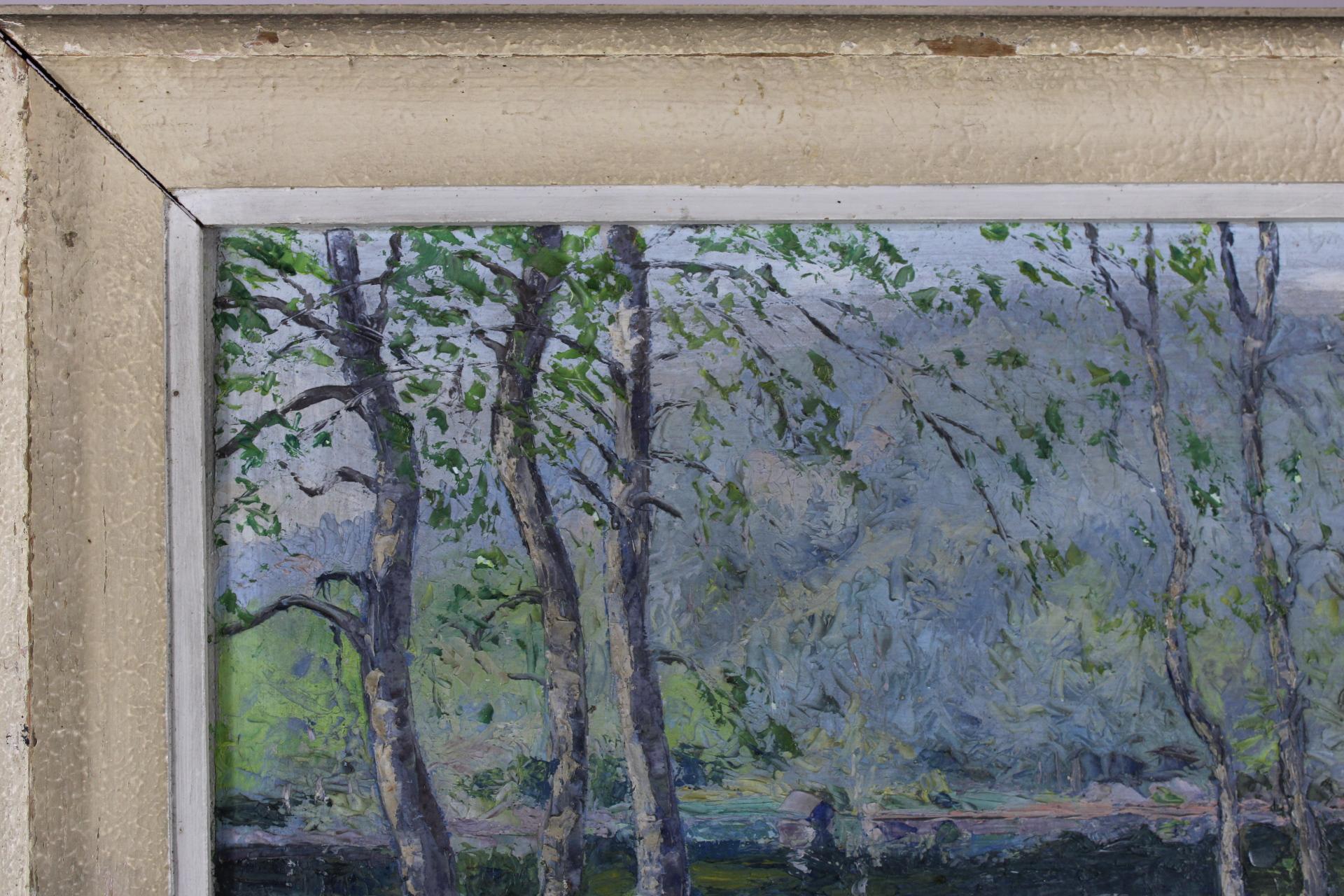 Landschaft Frankreichslandschaft, Original, Öl auf Karton, impressionistischer Stil, signiert im Angebot 2