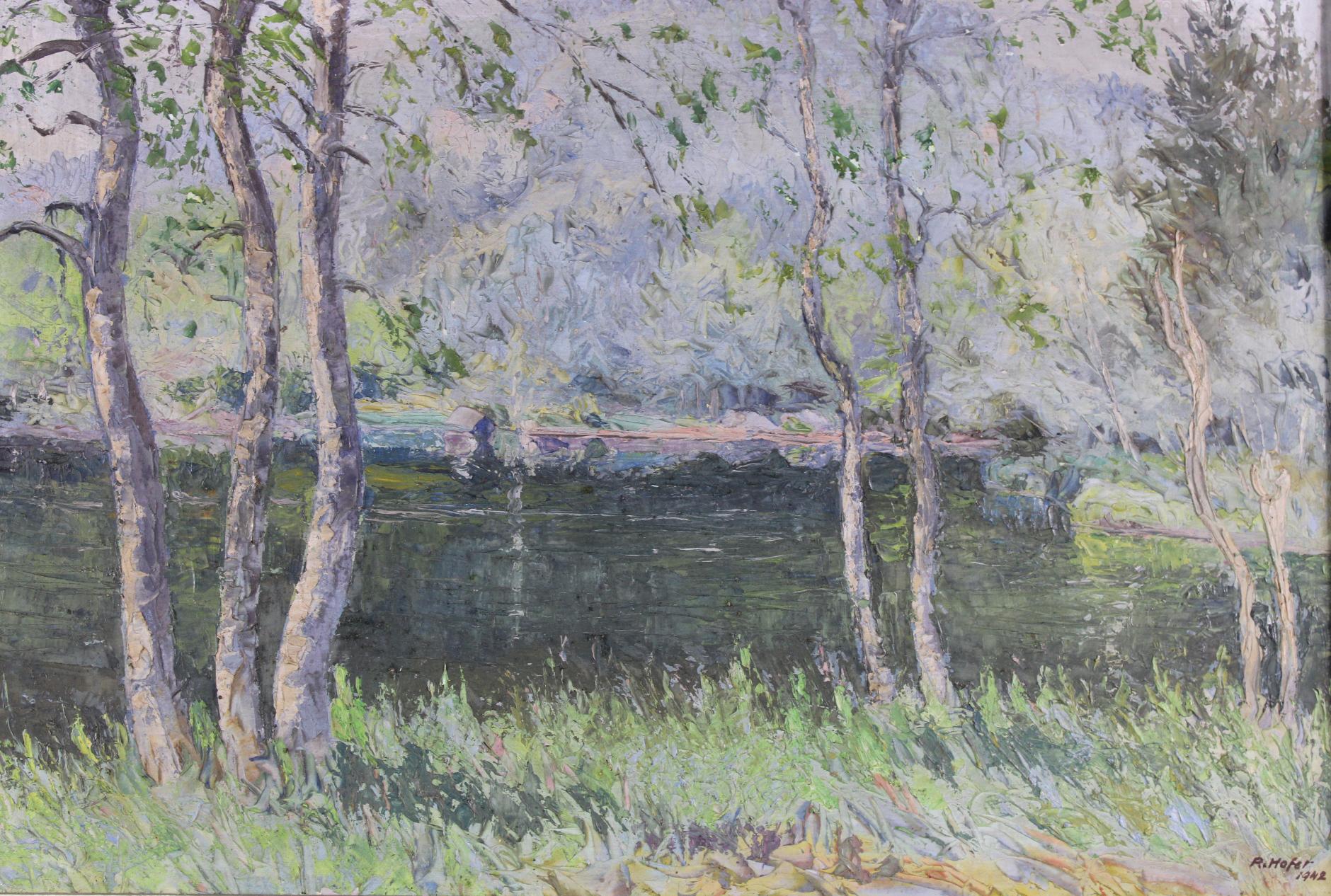 Robert Hofer Landscape Painting – Landschaft Frankreichslandschaft, Original, Öl auf Karton, impressionistischer Stil, signiert