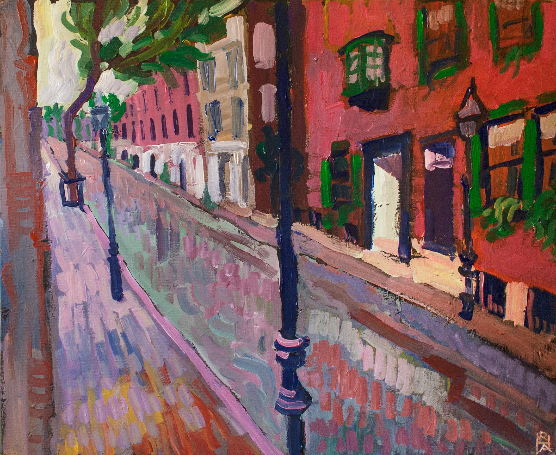 A Street in Beacon Hill, Original Painting - Art by Robert Hofherr