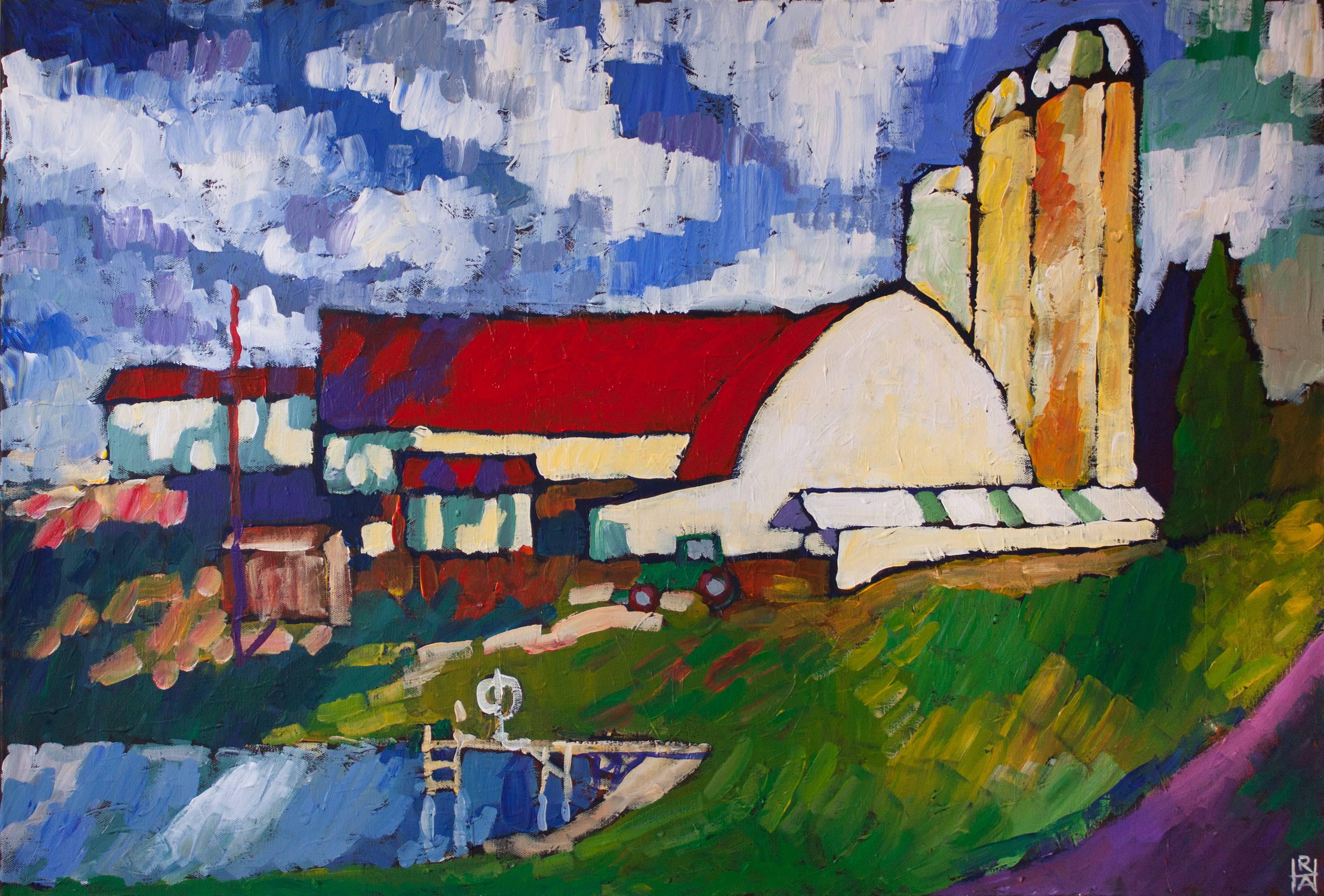 Brogue Robert Hofherr Acrylic painting on stretched canvas
Finished edges
Ready to hang
One-of-a-kind
Signed on front
2018
24 in. h x 36 in. w x 1.37 in. d
3 lbs. 8 oz. Artist Comments 
I have passed this farm many times, and this image derives from