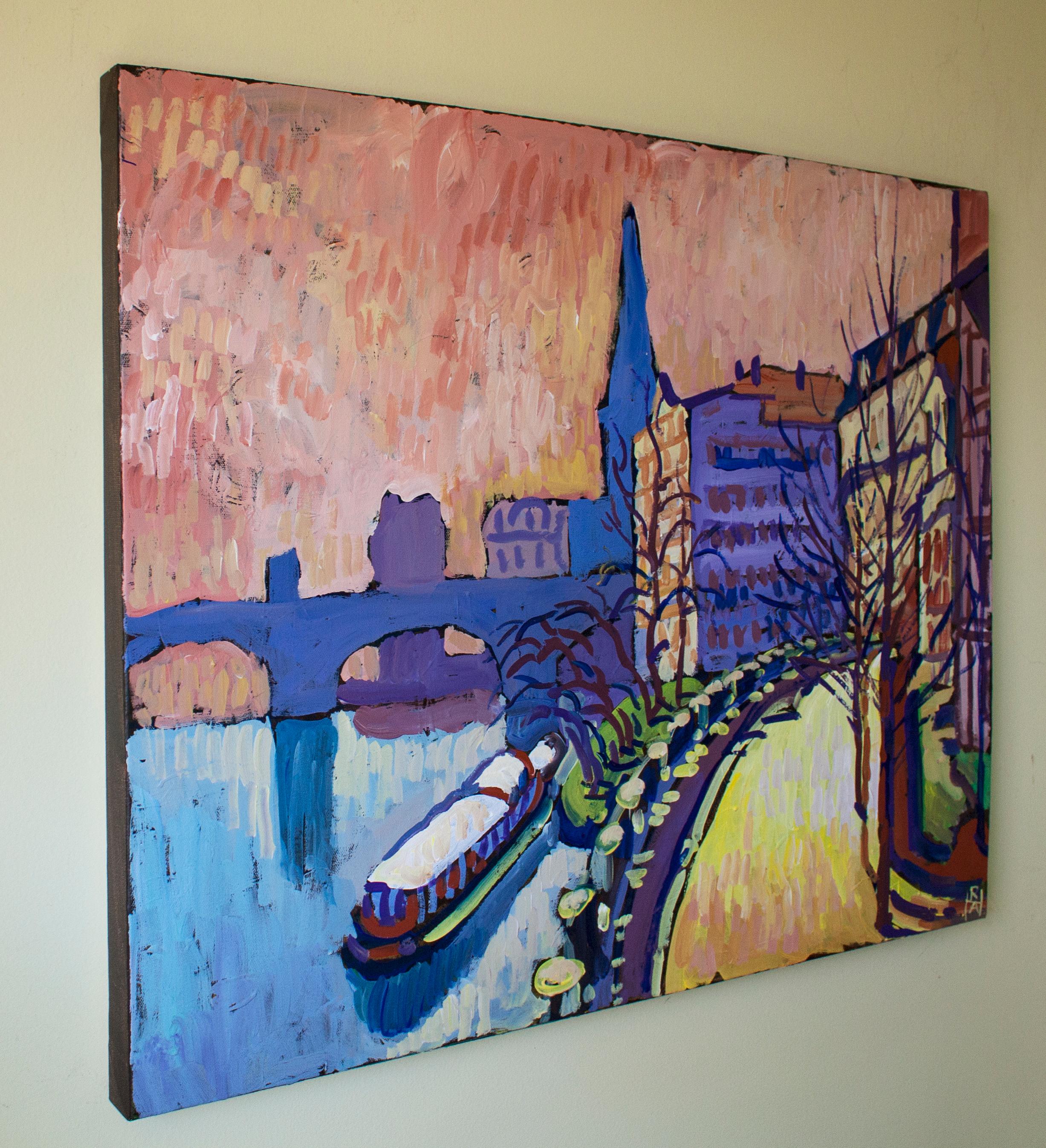City at Dawn - Abstract Impressionist Painting by Robert Hofherr