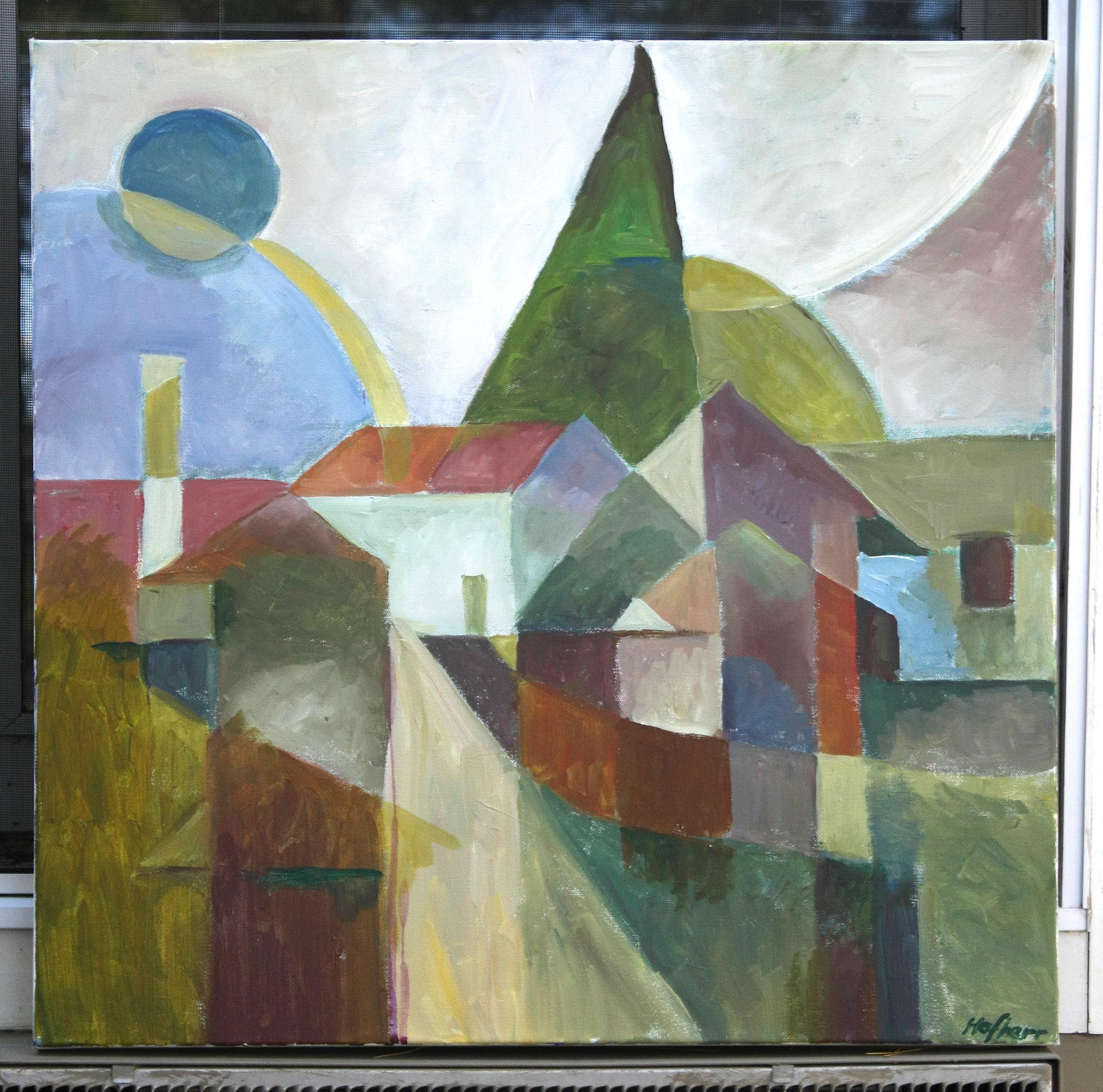Composizione con sole blu, pittura astratta - Painting Astratto di Robert Hofherr