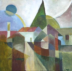 Composizione con sole blu, pittura astratta