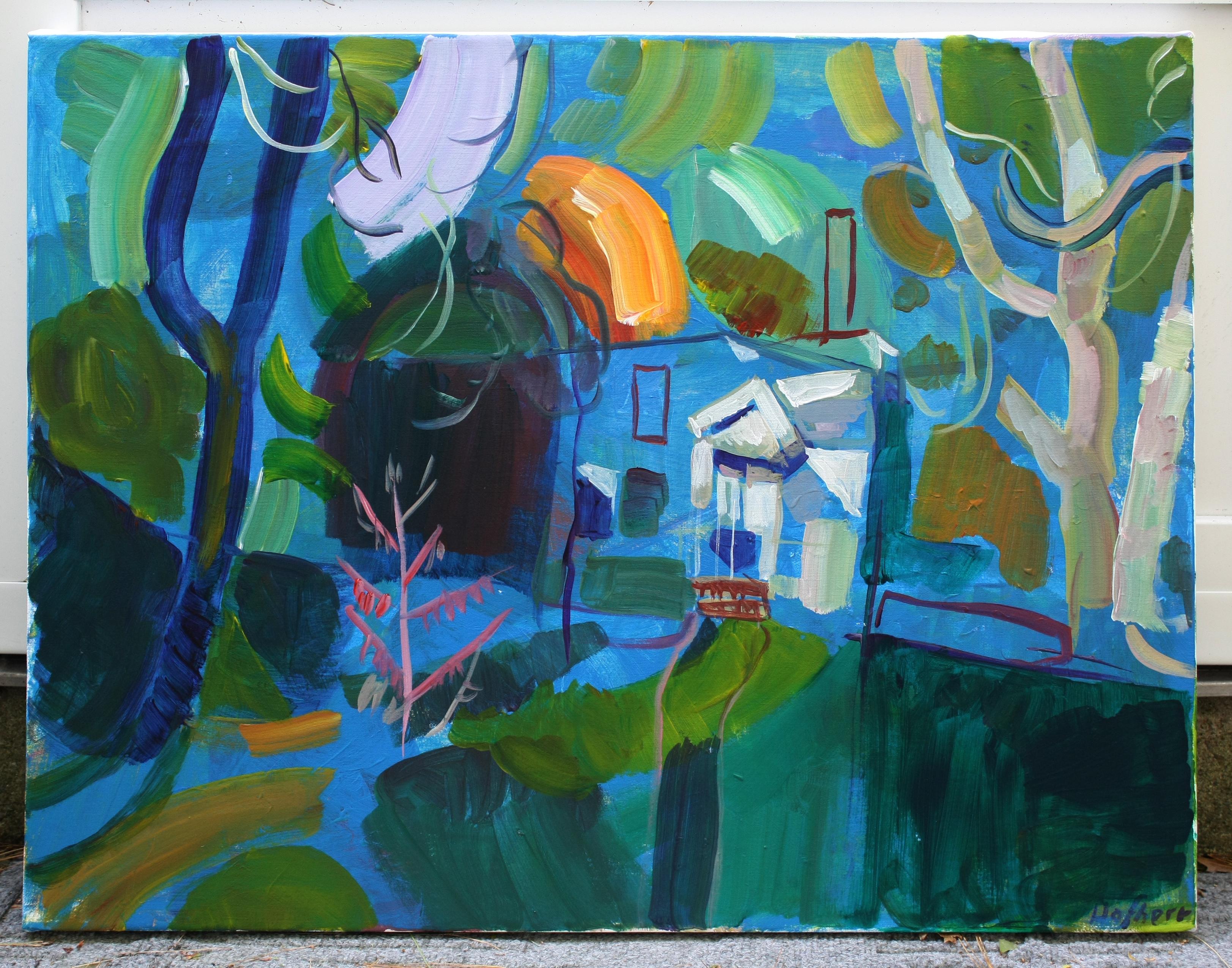 <p>Kommentare des Künstlers<br>Der Künstler Robert Hofherr präsentiert eine verlassene, im Wald vergessene Struktur in einem kühnen expressionistischen Stil. Eine blaue Untermalung und eine energiegeladene Palette erwecken die Szene zum Leben,