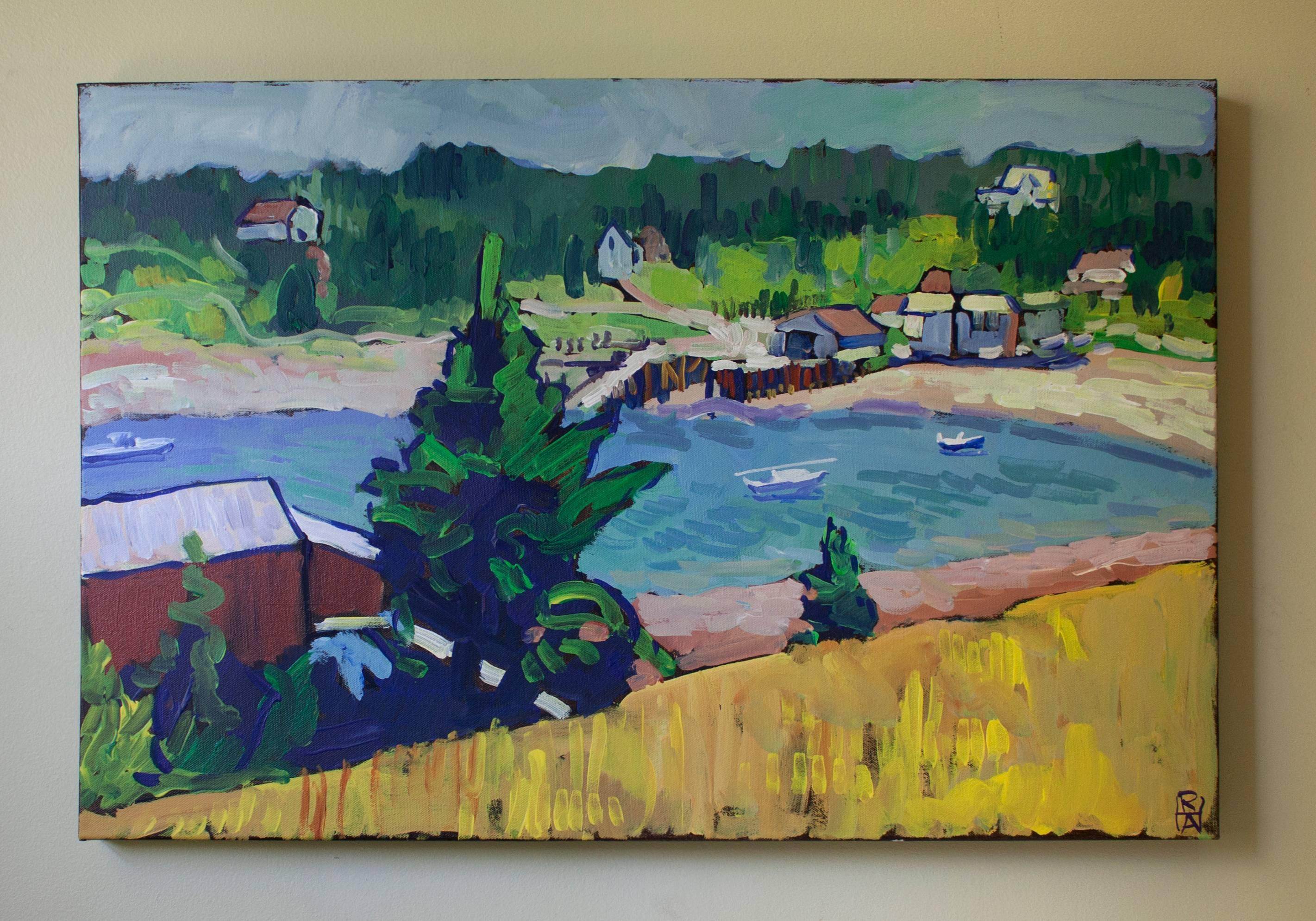 Harbor in Frenchboro, Maine - Expressionist Painting by Robert Hofherr