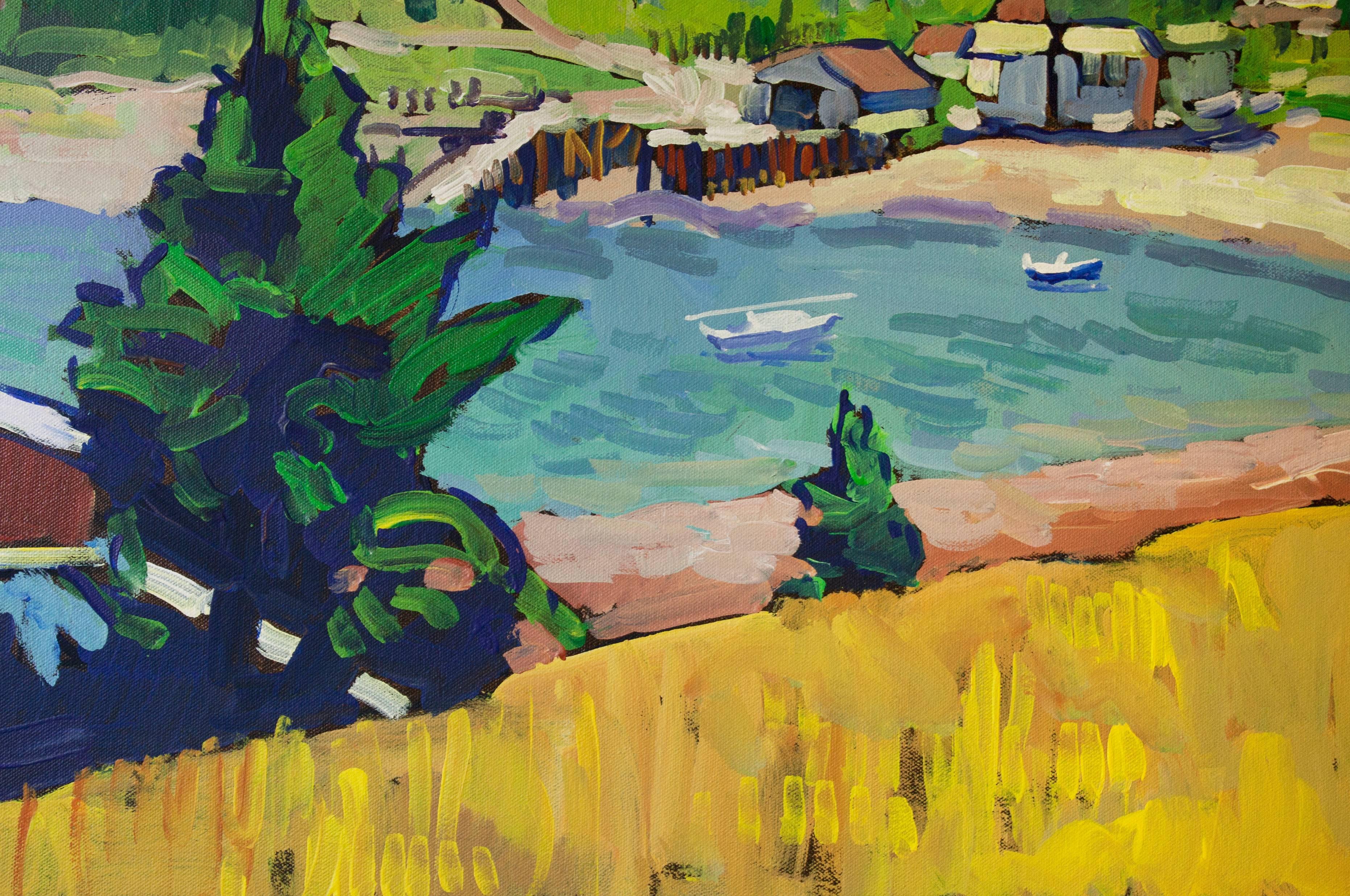 Harbor in Frenchboro, Maine - Brown Landscape Painting by Robert Hofherr