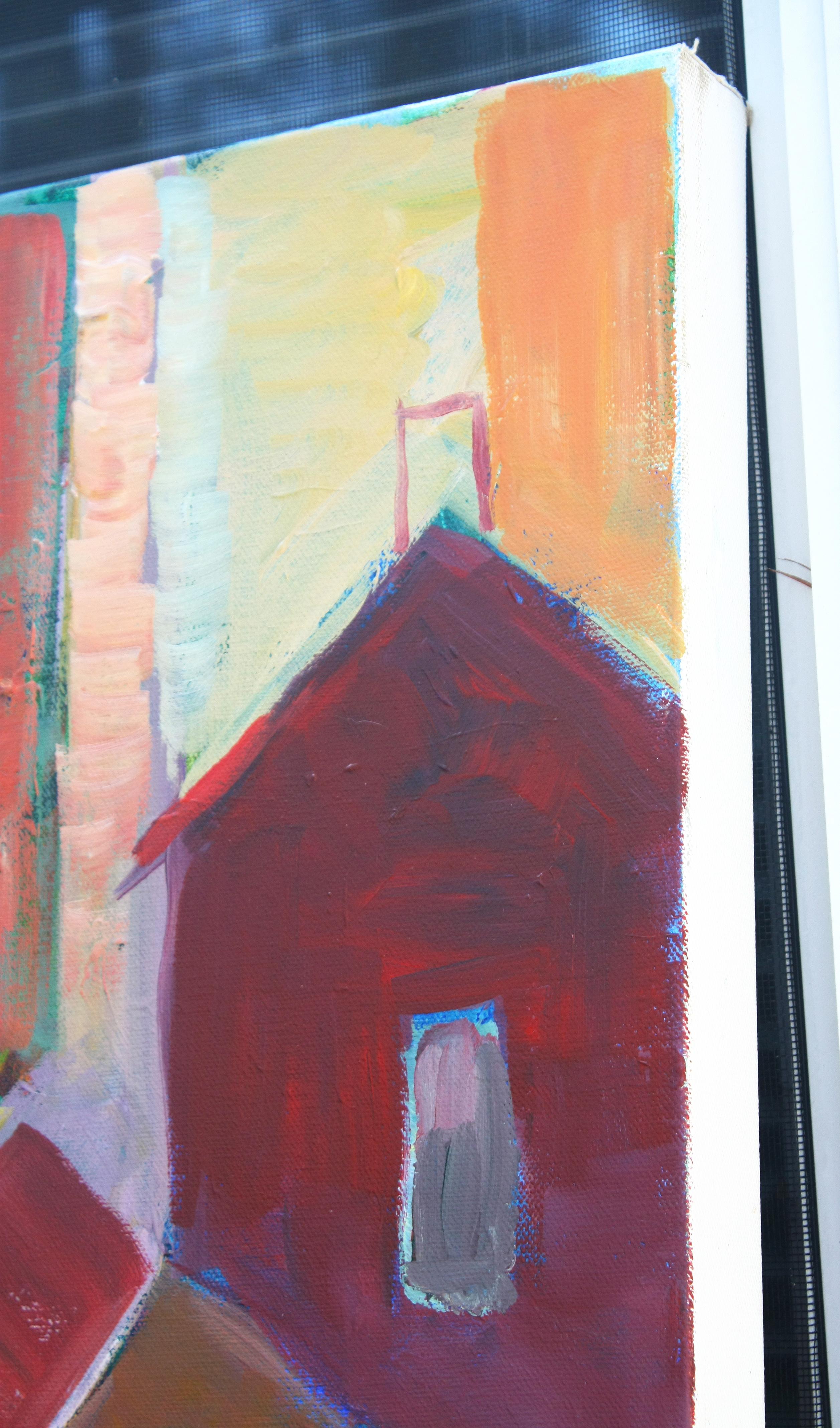 In a Northern Town, Original Painting - Gray Interior Painting by Robert Hofherr