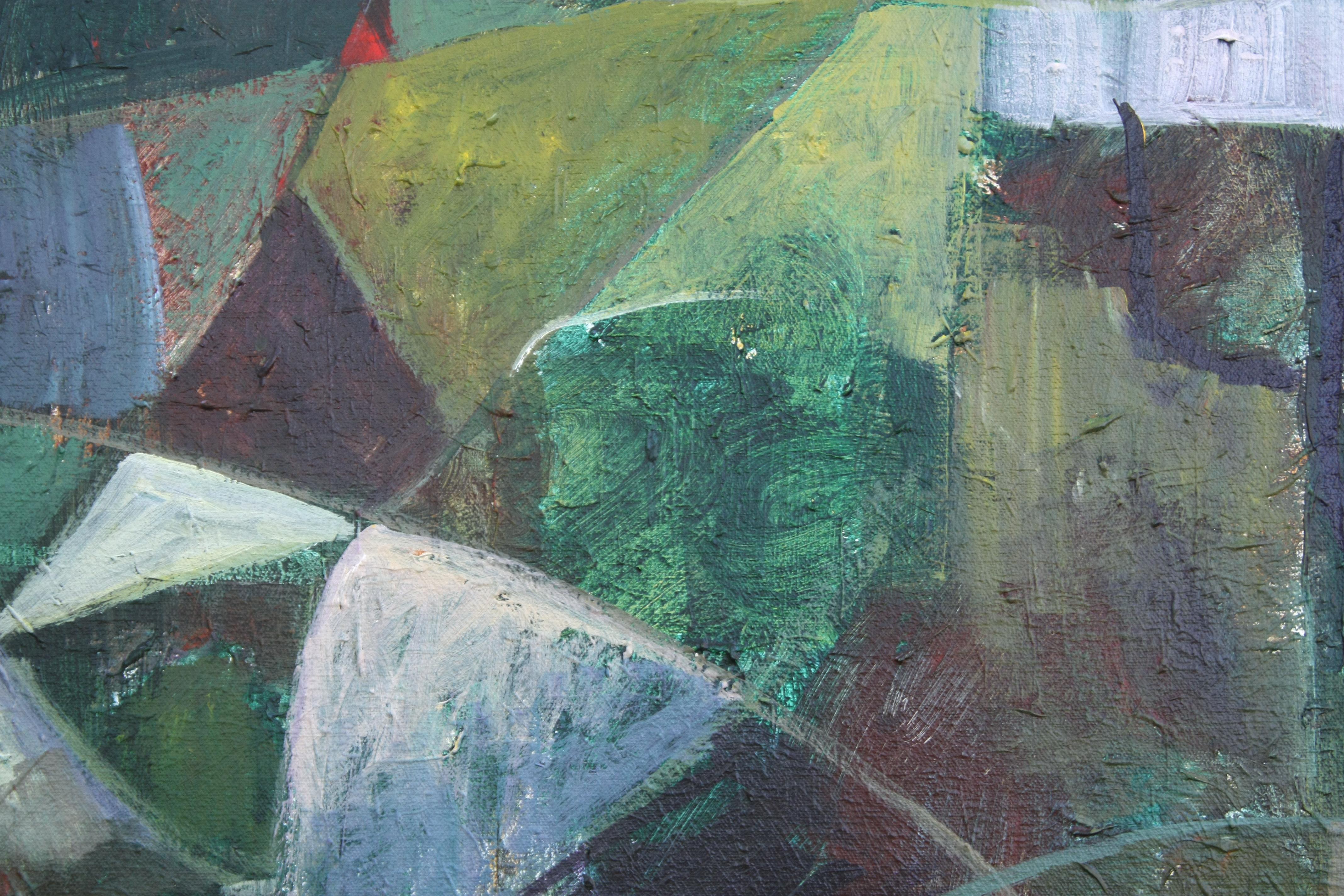 Cottage irlandese, pittura astratta - Landscape Painting Grigio di Robert Hofherr