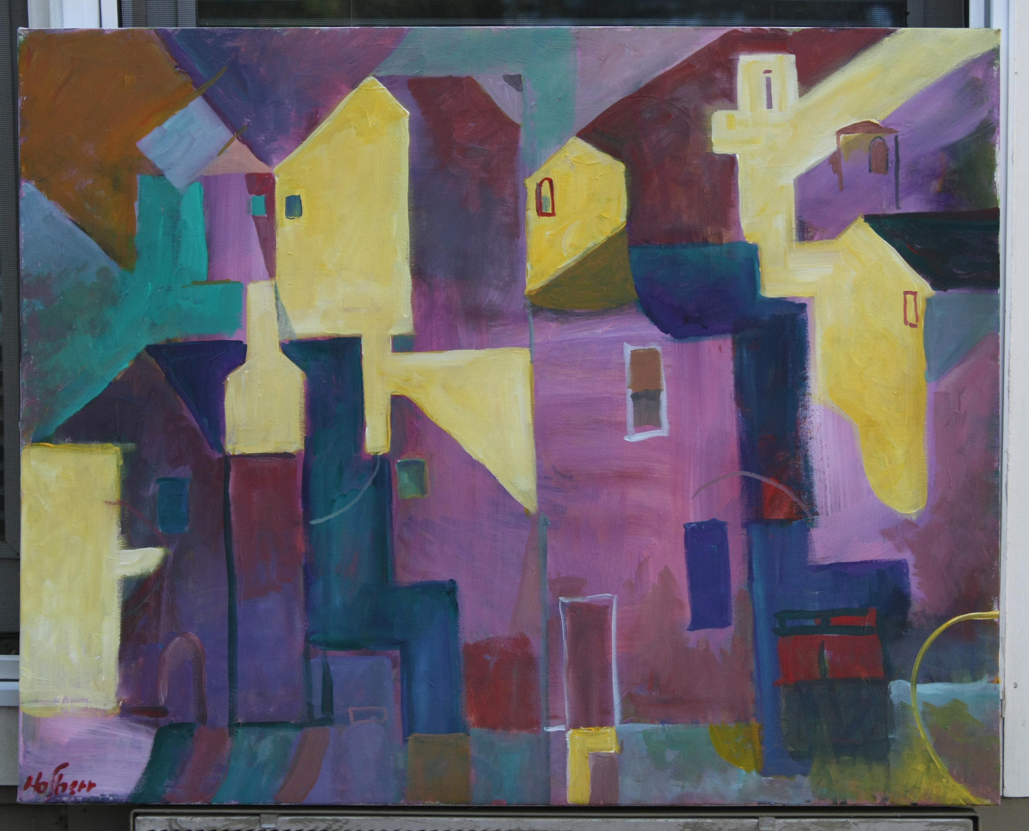 <p>Comentarios del artista<br />El artista Rober Hofherr transforma un paisaje urbano ordinario bajo una fuerte luz solar en una composición fauvista. Los tonos medios rosa cálido y rojo ladrillo realzan el contraste con las sombras azul turquesa y