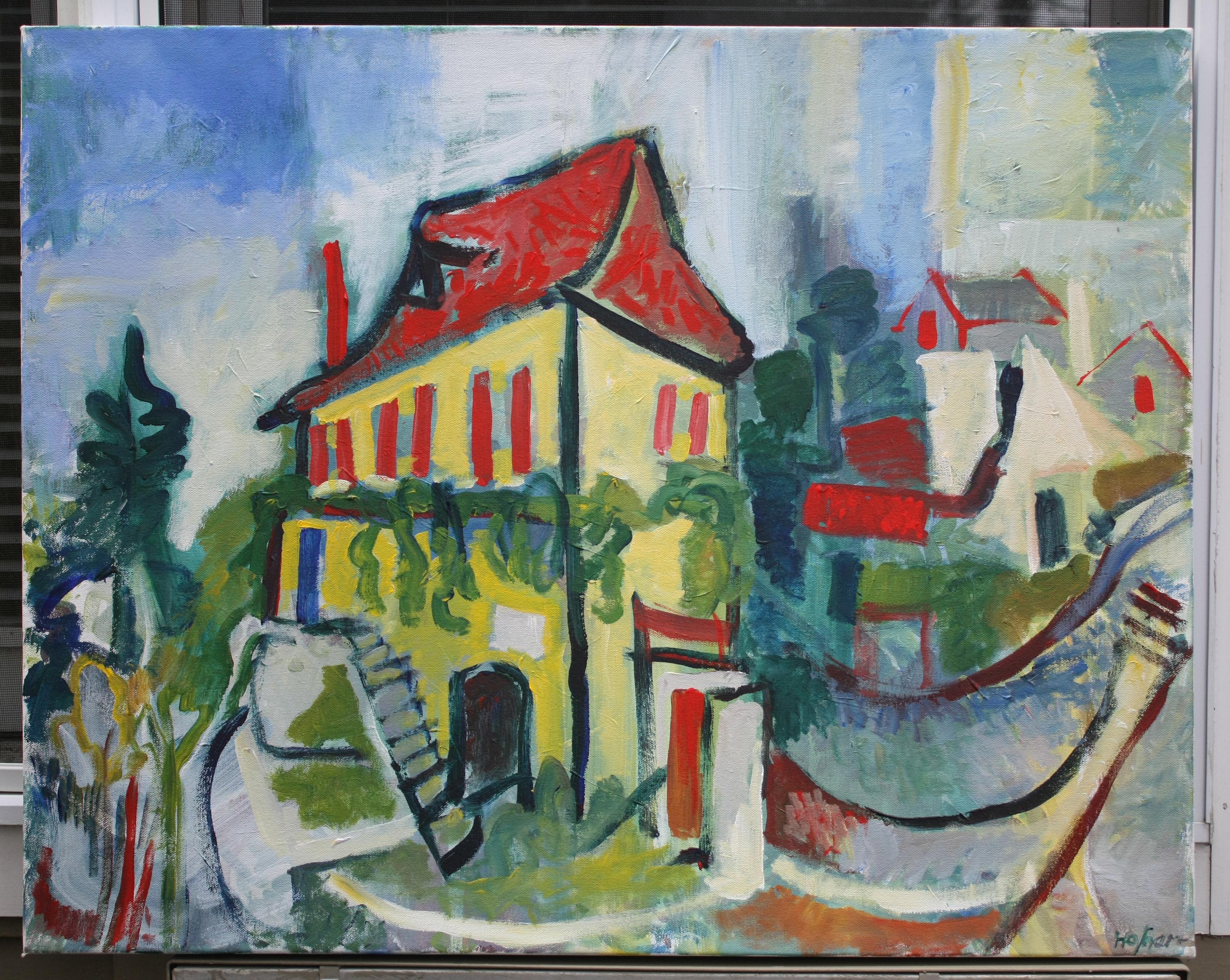 Mansion in the Country, peinture originale - Expressionniste Painting par Robert Hofherr