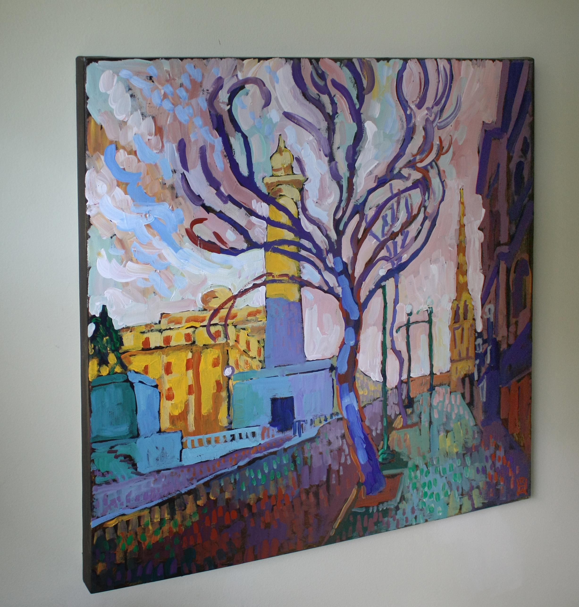 <p>Artist Comments<br>This work is a colorful, expressive treatment of part of the Mount Vernon neighborhood of Baltimore. A monument to George Washington, as well as an equestrian statue, are visible to the left of the large tree that dominates the