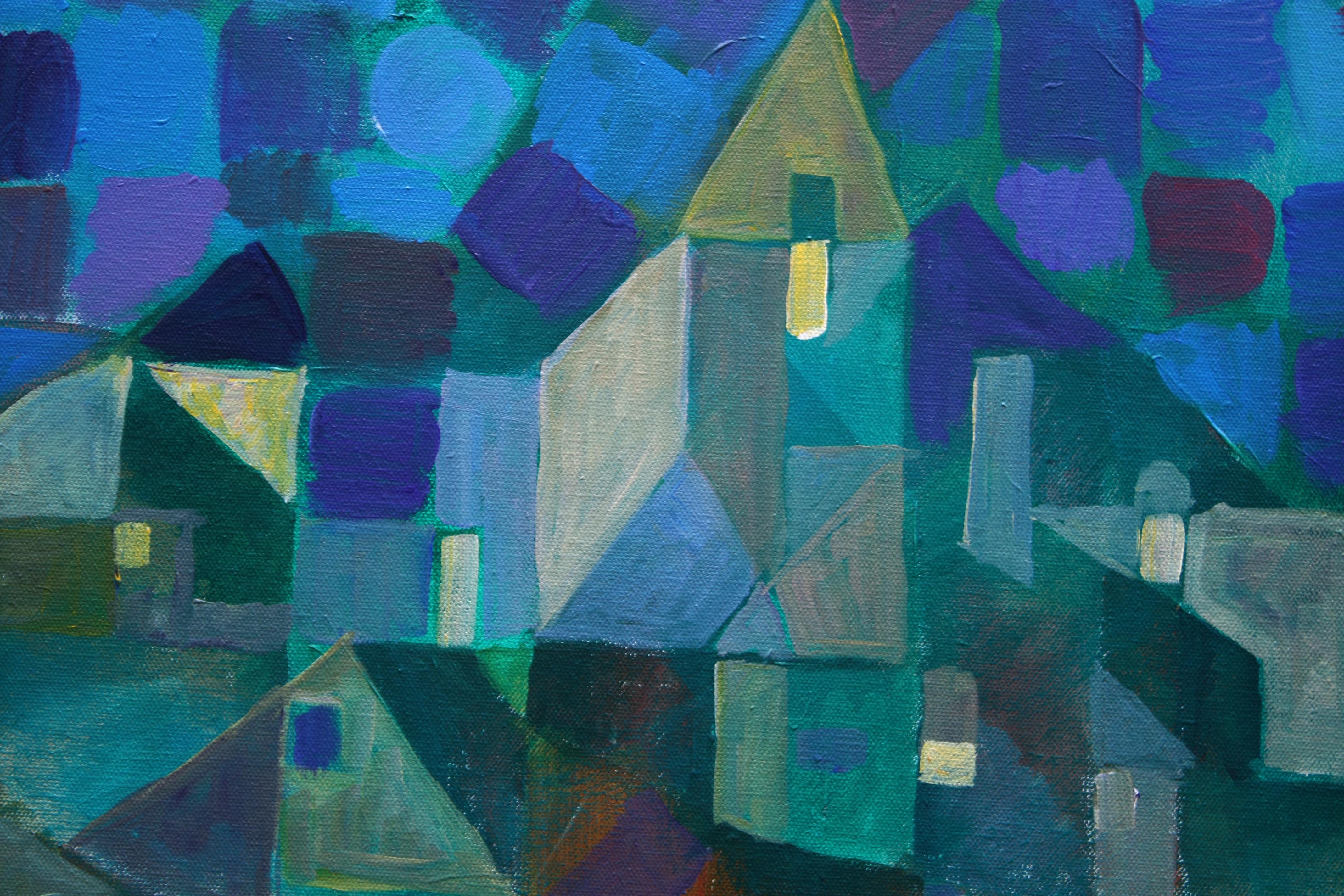 Nachtlichter, Originalgemälde (Blau), Interior Painting, von Robert Hofherr