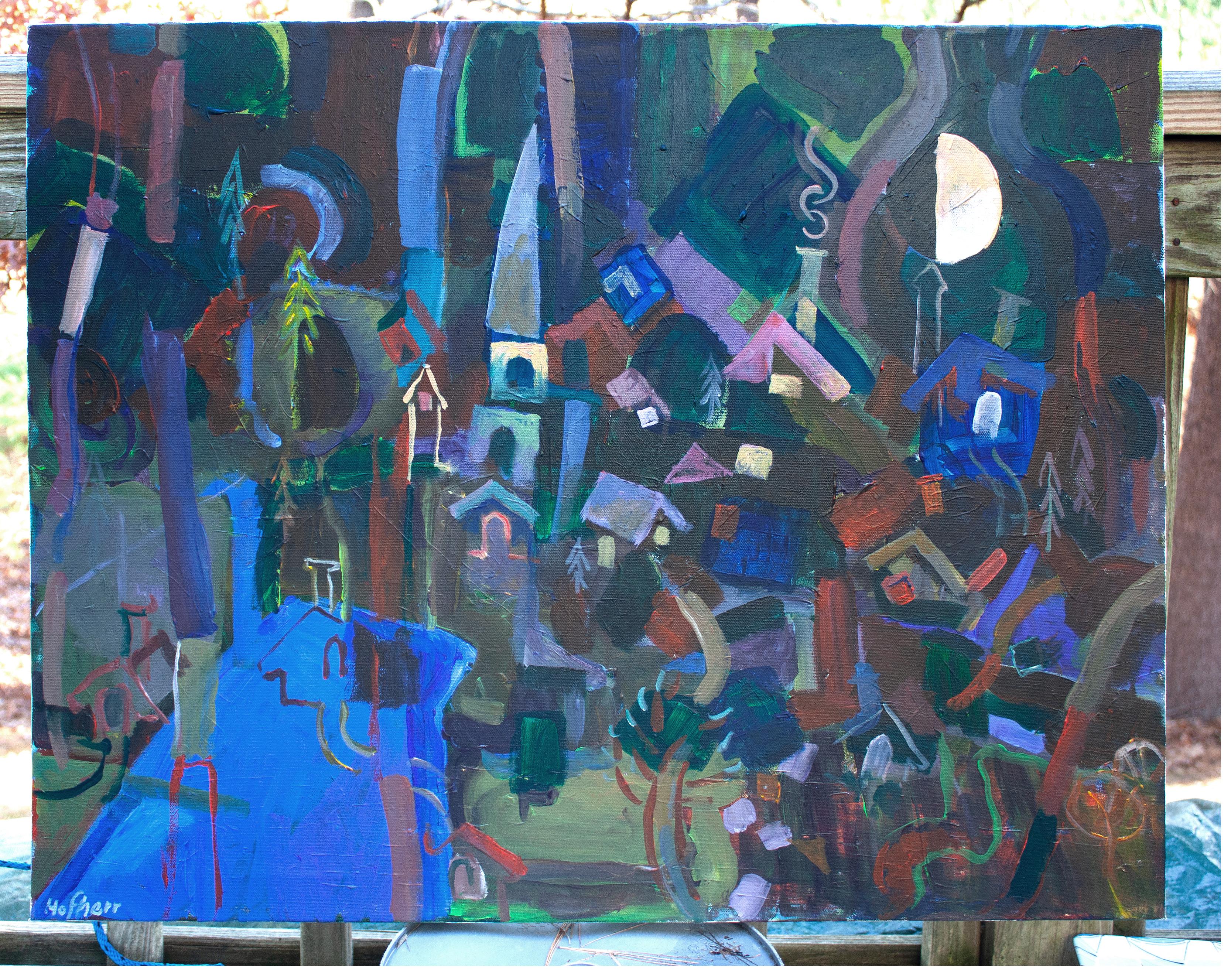 <p>Commentaires de l'artiste<br />La nuit, un village s'anime grâce à une palette de couleurs sombres et à une disposition délicieusement fantaisiste des maisons. La composition met l'accent sur les couleurs intrigantes et les relations spatiales