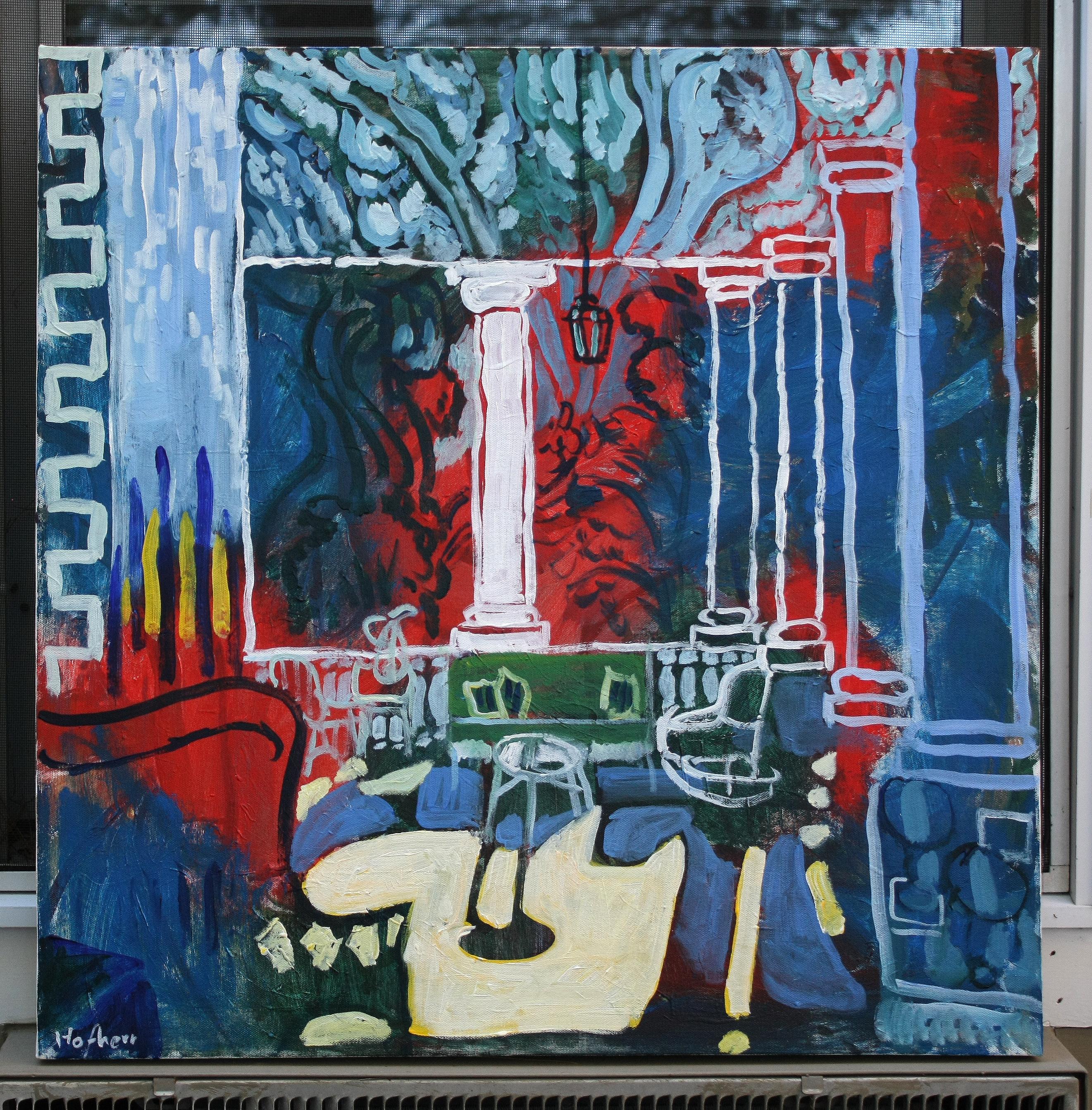 <p>Artist Comments<br>Bold colors and minimal representations render an elegant, sunlit porch. The red and blue underpainting, coupled with the simplified treatment of the objects, infuses the piece with vibrant and imaginative energy. With a