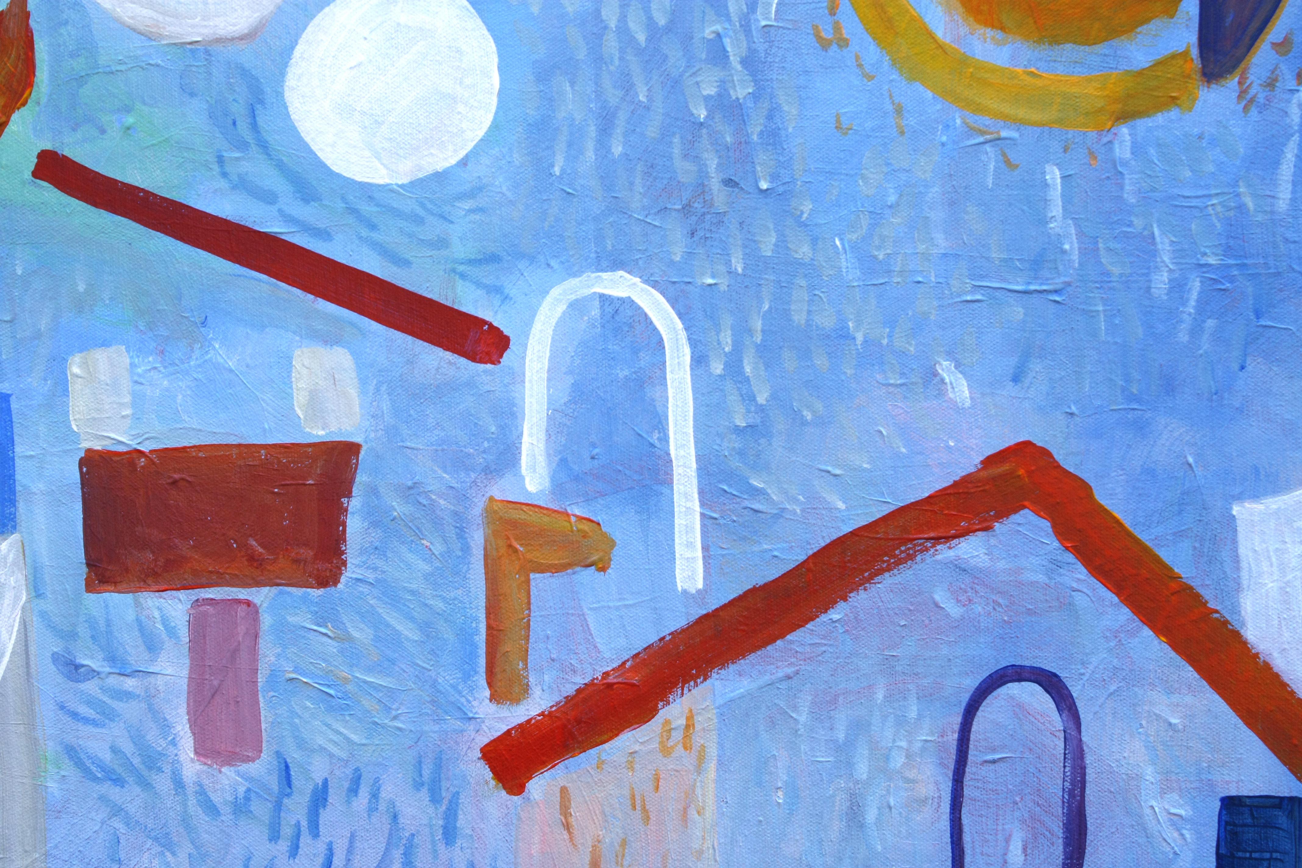 Tetti rossi, Pittura astratta - Abstract Painting Blu di Robert Hofherr
