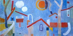 Red Roofs, Abstract Painting